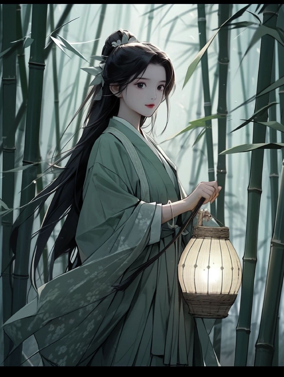 清冷感之竹林深处 水声潺潺,林梢月露寒,夜深人静,独倚西楼,茕茕孑立