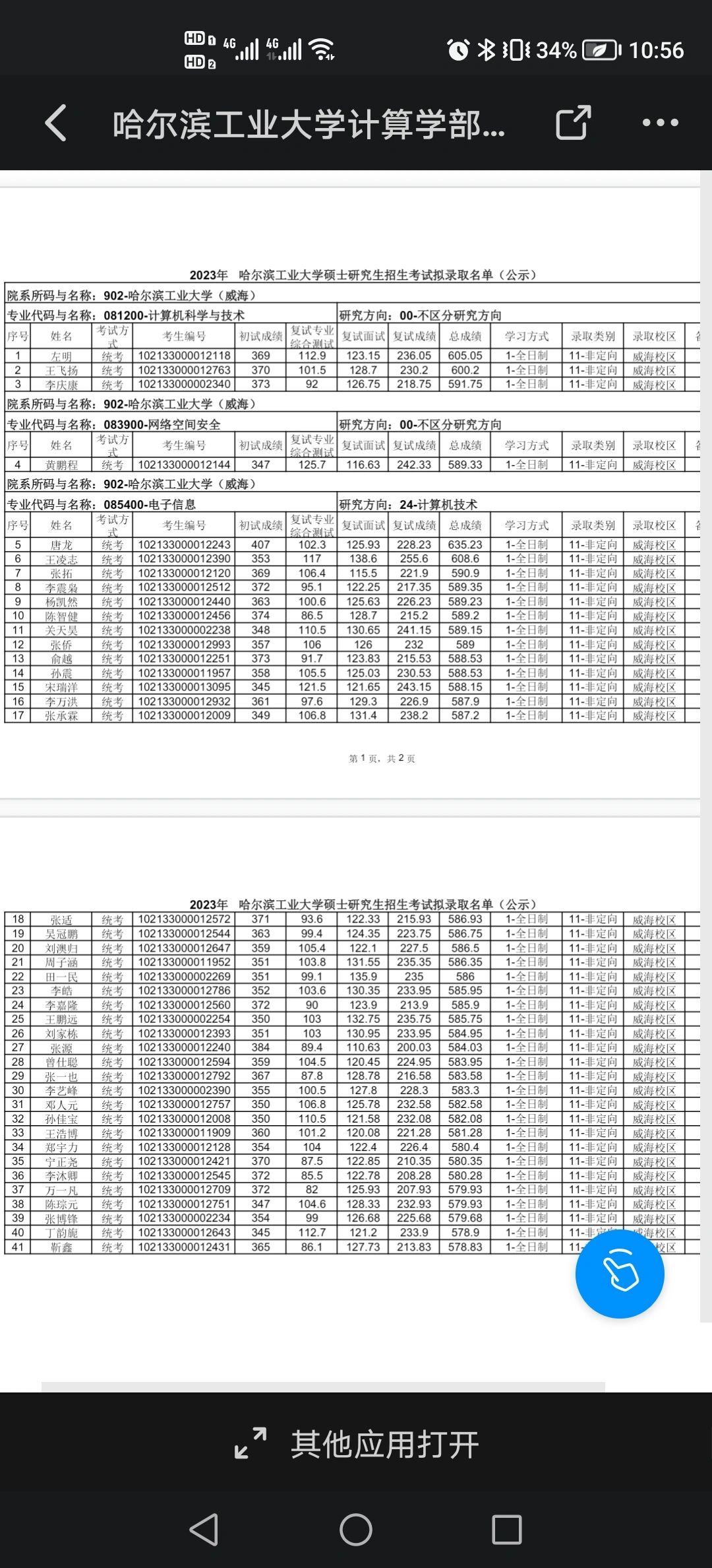 哈工大2023年研究生拟录取名单