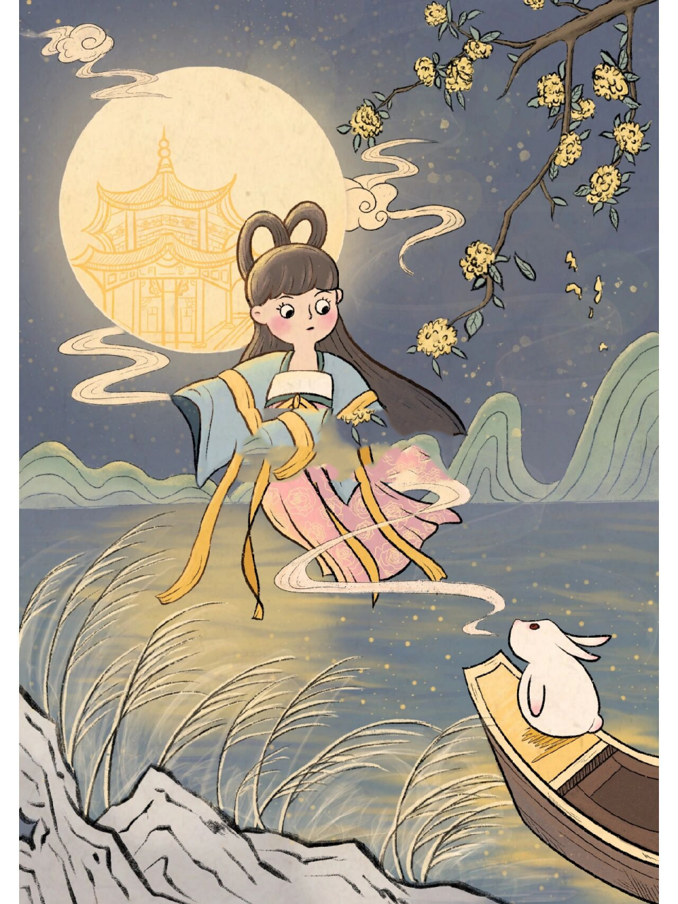 国风插画‖神话故事系列-嫦娥奔月