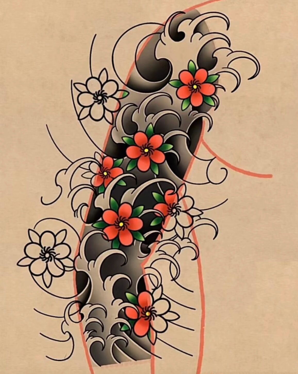 日式花臂纹身手稿日版图片