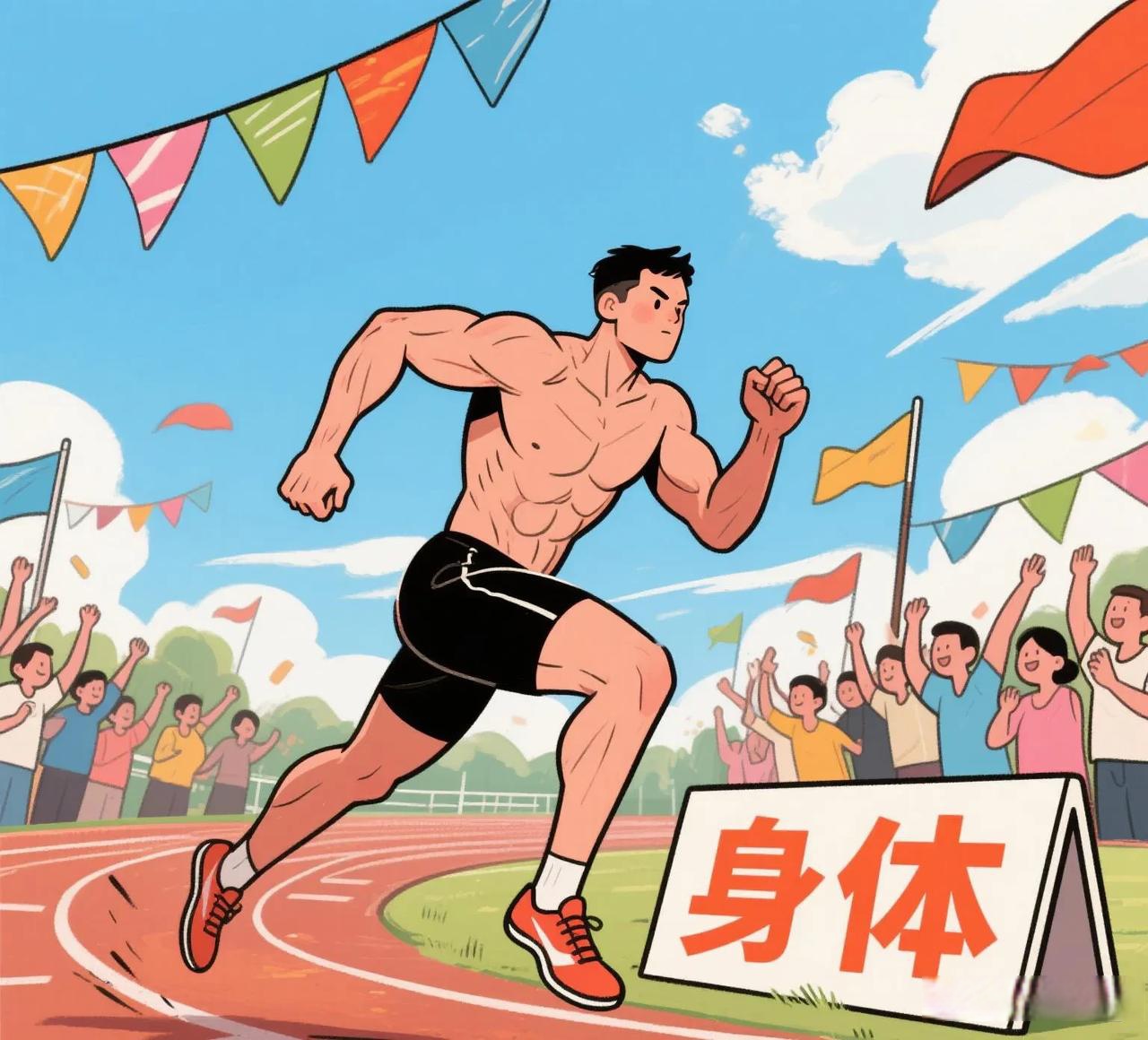 漫画给运动员加油卡通体育老师退休仪式卡通图片50米短跑活动动画全运