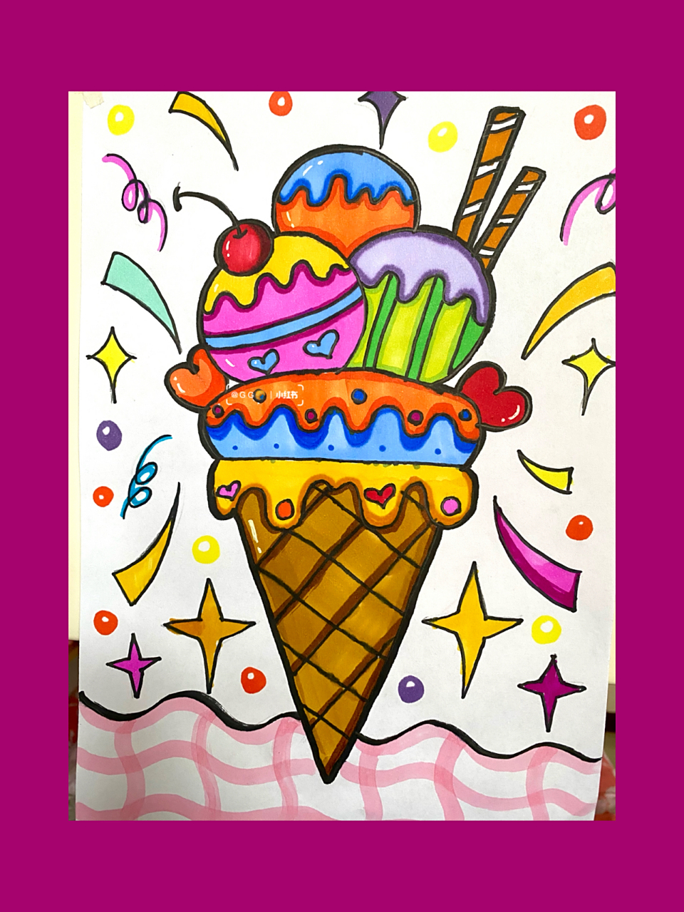 儿童画《美味冰淇淋》 夏天快到了   快把美味的冰淇淋画起来吧 90