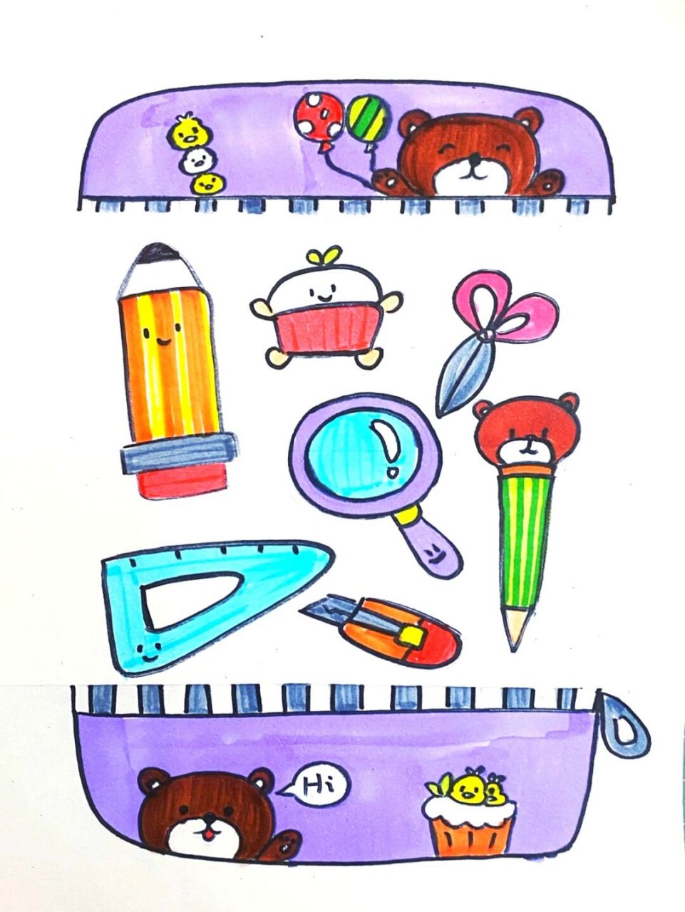 铅笔盒创意画 #马克笔# #卡通画# #儿童画# #创意画# #儿童创意画