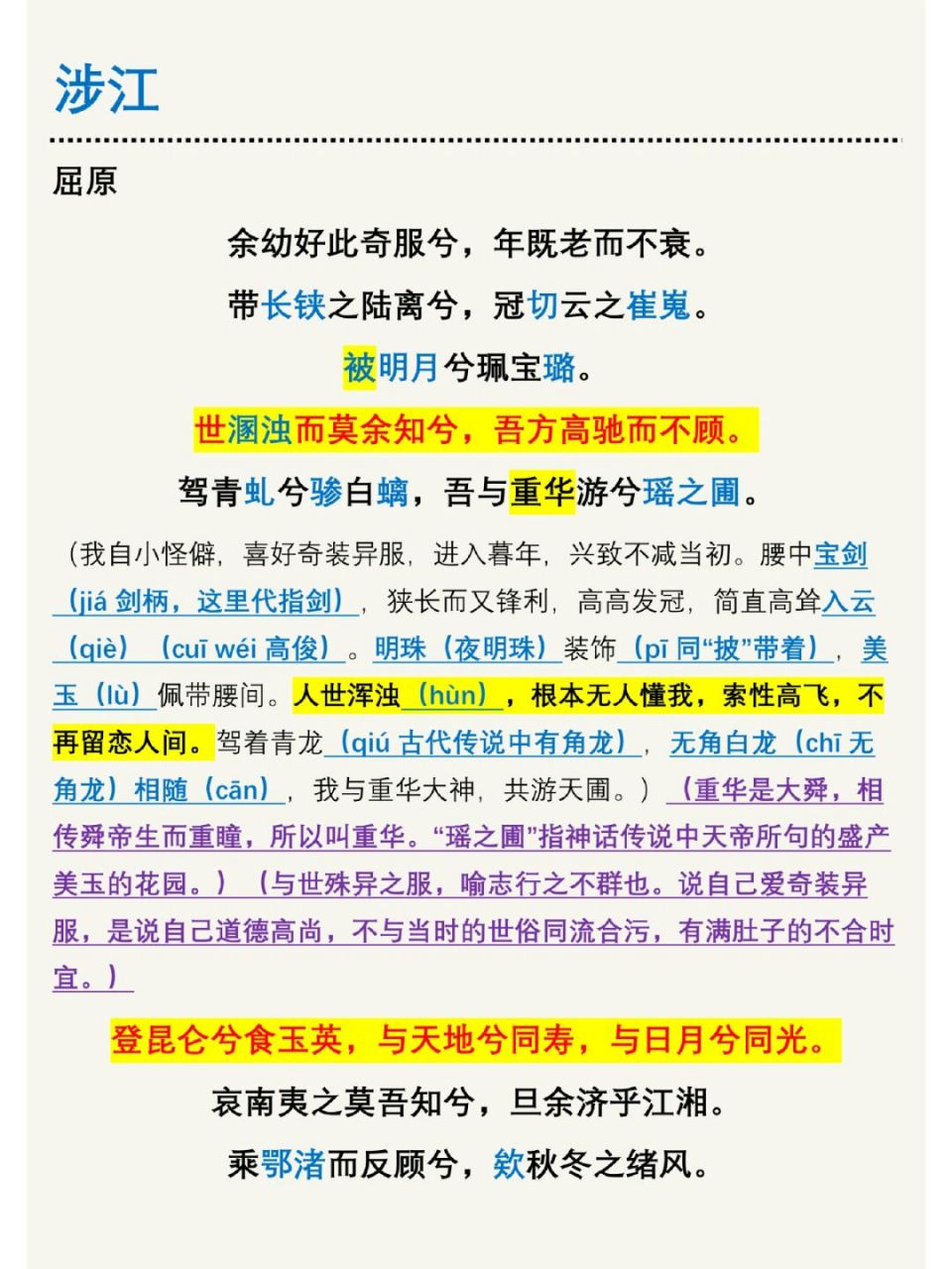 《九章·涉江》屈原 世溷浊而莫余知兮,吾方高驰而不顾.