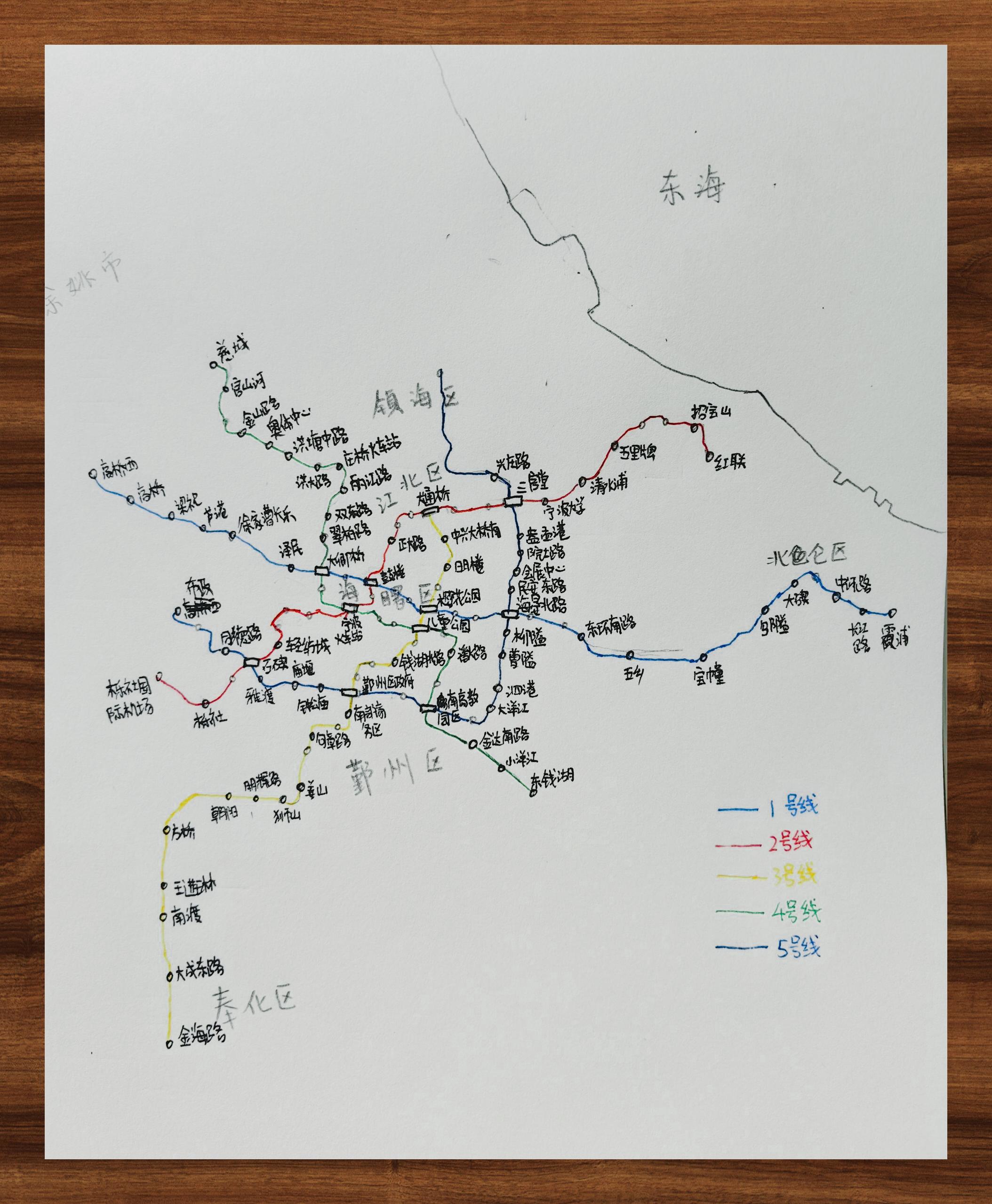 宁波地铁线路手绘地图