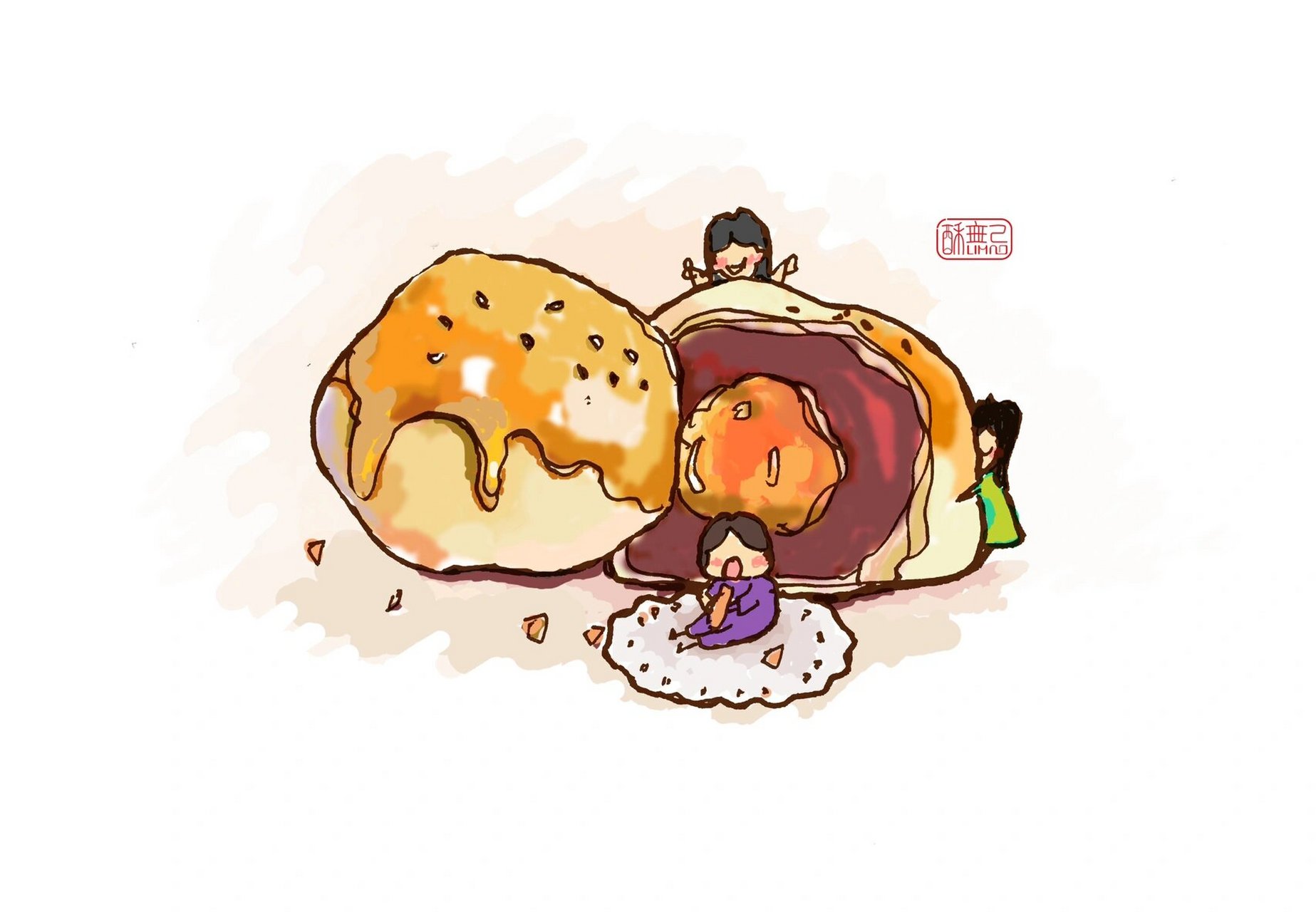 手绘酥饼点心 随笔 为酥饼品牌画小插图 	 钢笔手绘 photoshop填色 	 