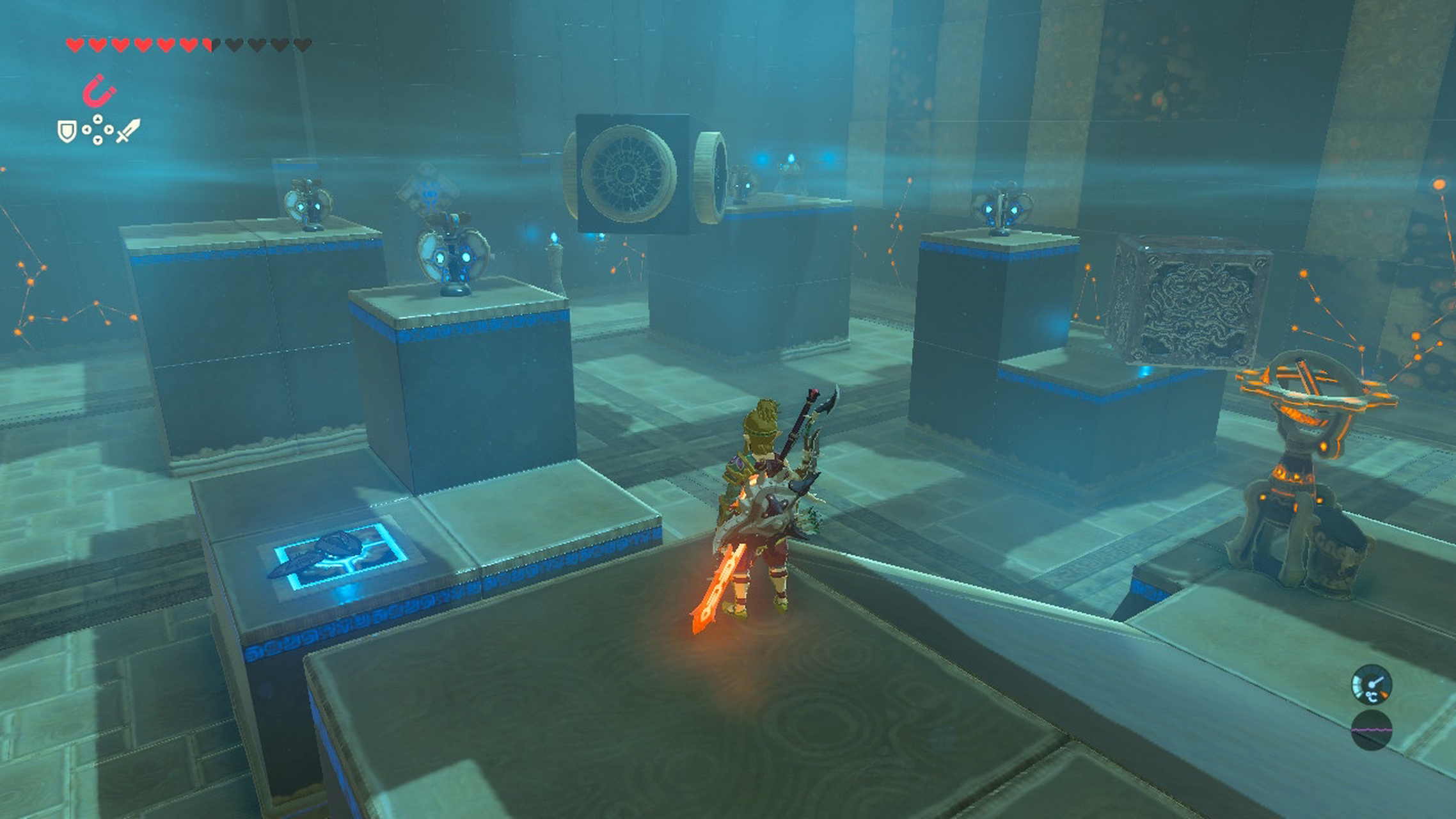 塞尔达 究尼·希神庙攻略 第一关 站台子上用电箭射前面的机关 大门就