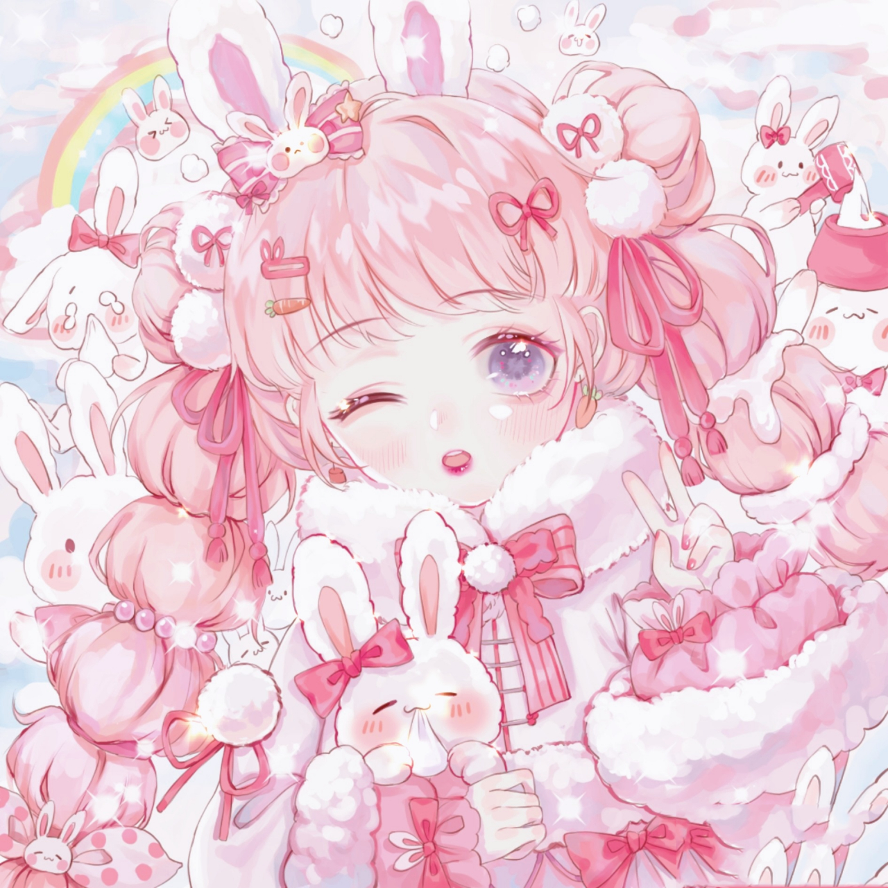 卡哇伊粉色动物小兔子闺蜜系列头像 又又又来更新可爱小兔子系列头像