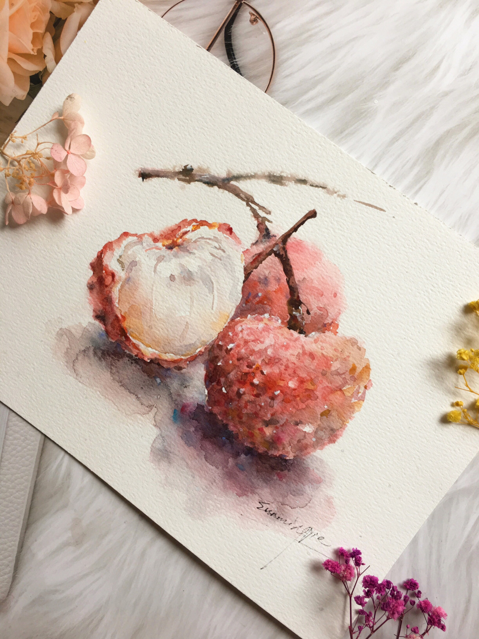 画一枝水彩荔枝,不怕嘴里苦了