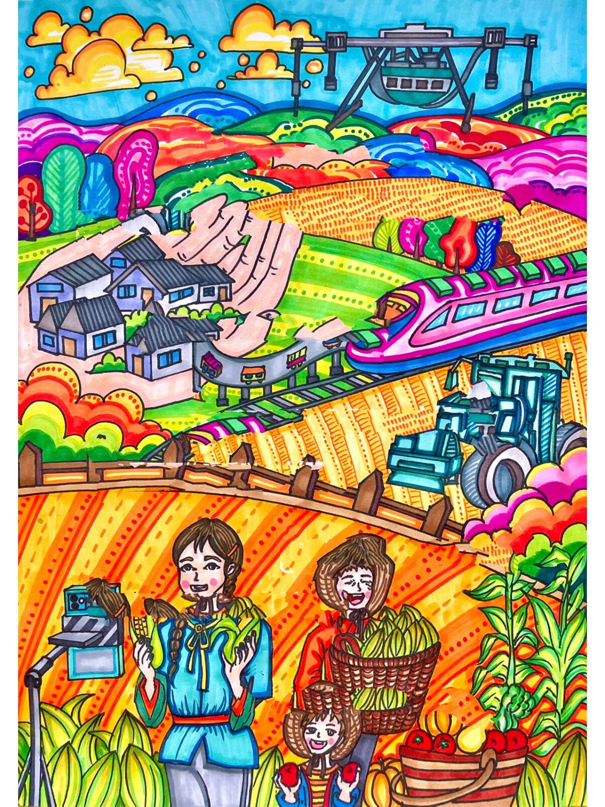 新农村 乡村振兴 科技兴农 美丽乡村主题画