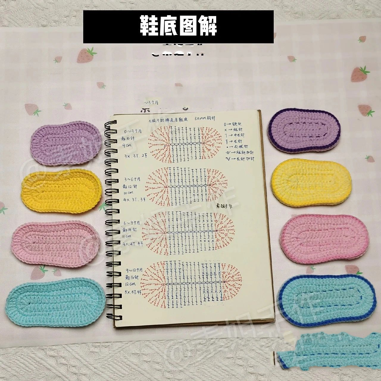 一岁以内宝宝鞋底钩织方法图解 图片来自素姐手作  5股棉钩织 0-3个月