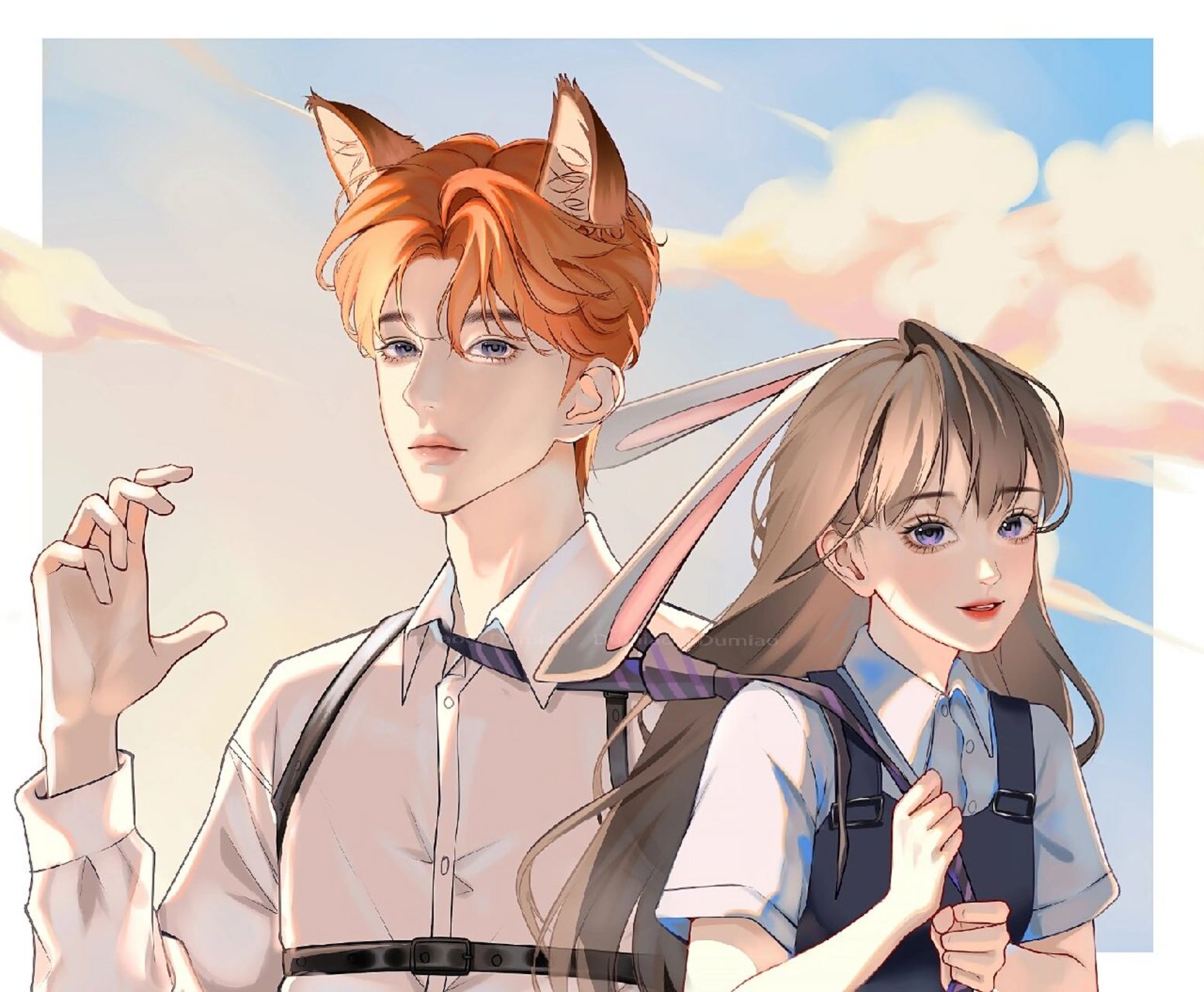 情侣头像 || 狐尼克与兔朱迪 上一期的作业 抄了一天作业终于画完了