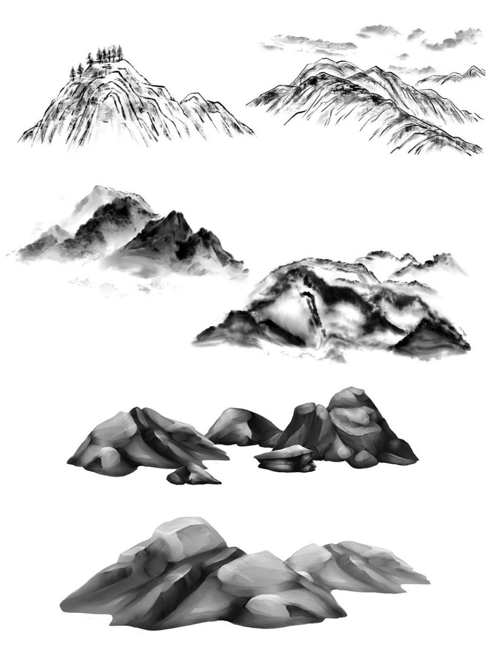 国画山国画元素免扣墙绘素材 #墙绘#0202#墙绘素材库#0202