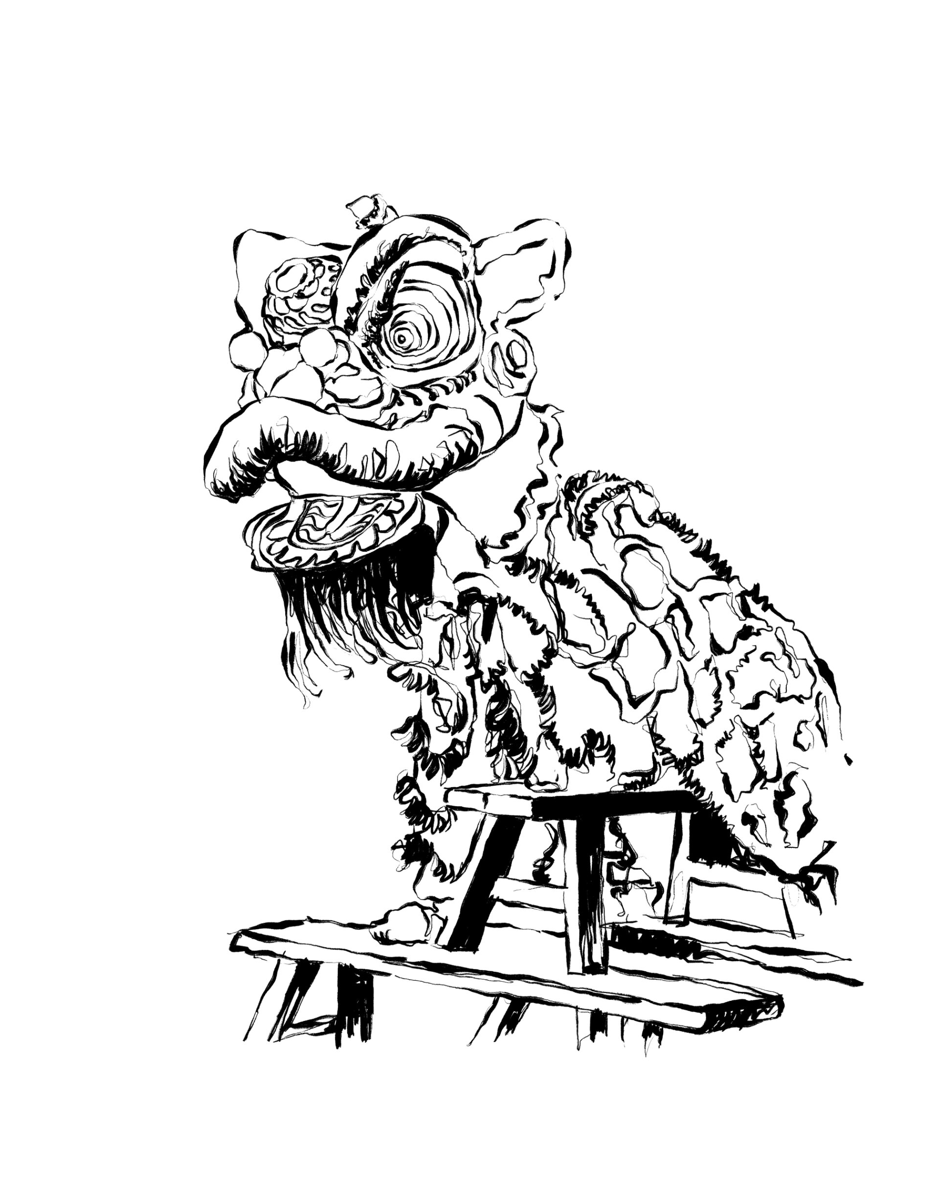 每日一画|舞狮绘画过程