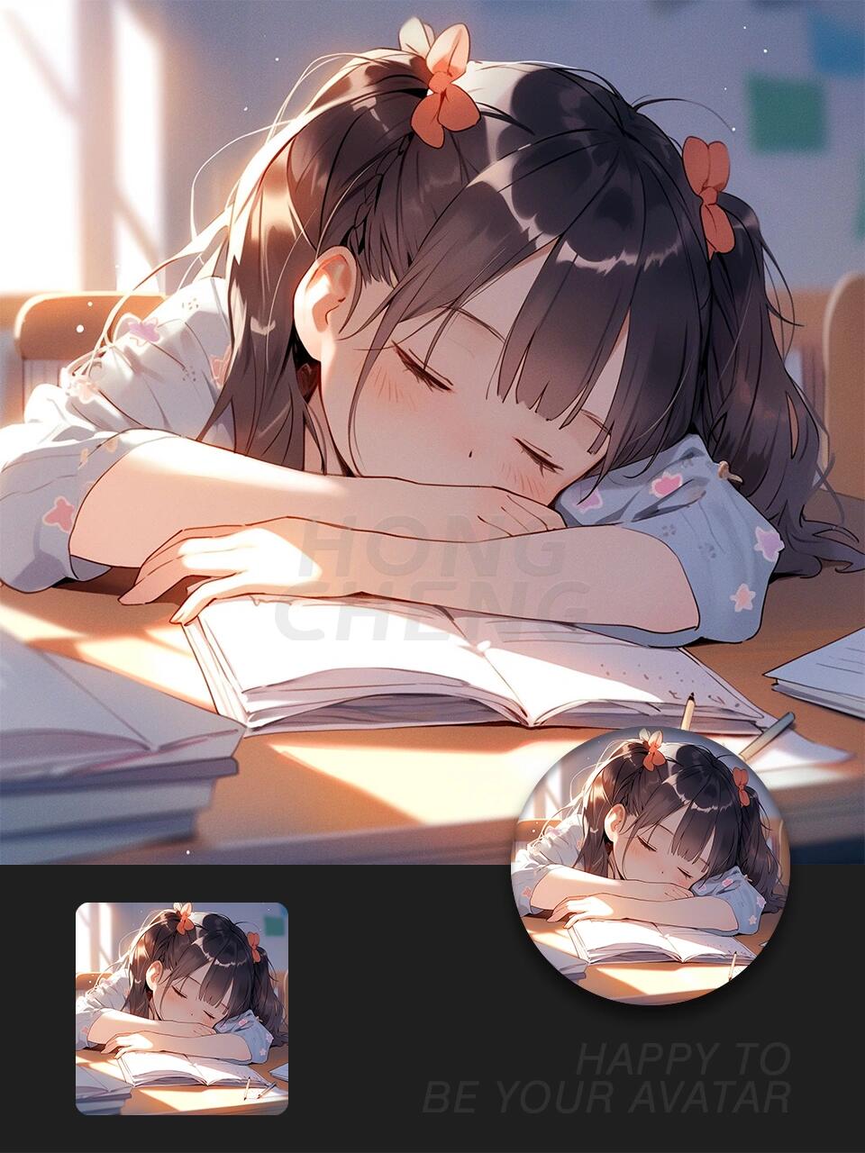 趴在桌子上了睡觉的小女孩