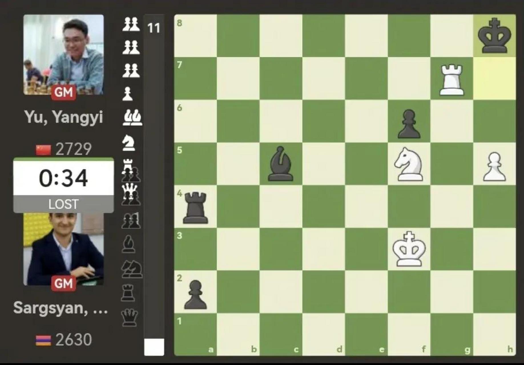 萨尔基西扬0-1不敌余泱漪,余泱漪与阿拉温德积5.5分领跑积分榜.