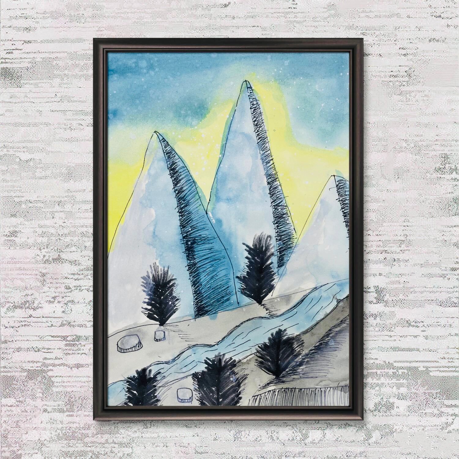 儿童画一年级 《雪山》 学习目标 1,感受雪山的色彩和魅力,运用水彩笔