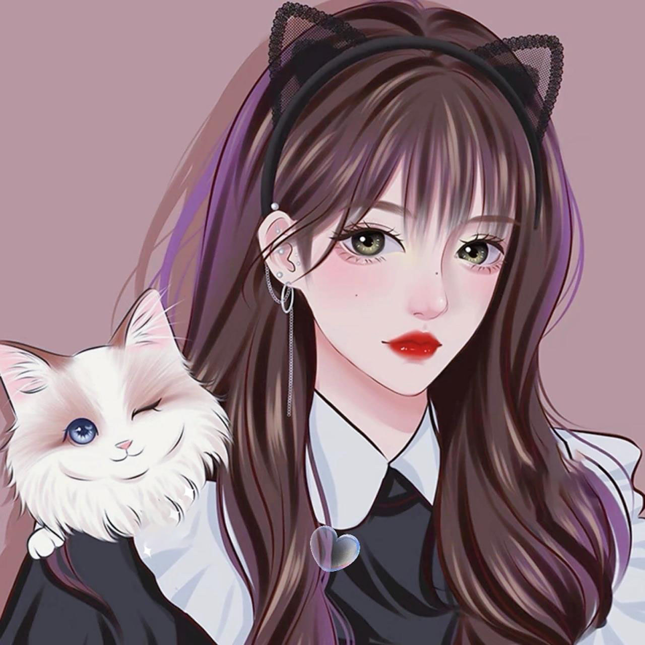 高冷女生漫画头像|闺蜜头像 手绘头像 头像画画 抱猫女生 抱宠物头像