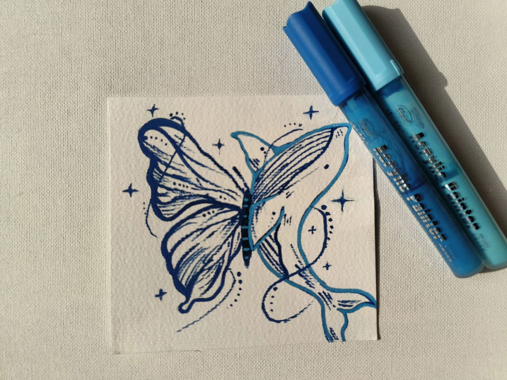 丙烯马克笔画|涂鸦《蝴蝶与鲸鱼》 03蝴蝶逝于夏日,鲸鱼溺于深海
