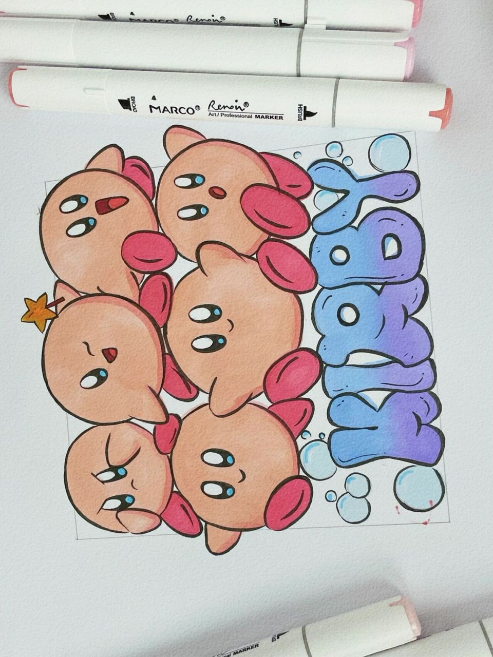 星之卡比 简笔画|马克笔上色教程来啦～ 按前阵子画的线稿,再重新画到