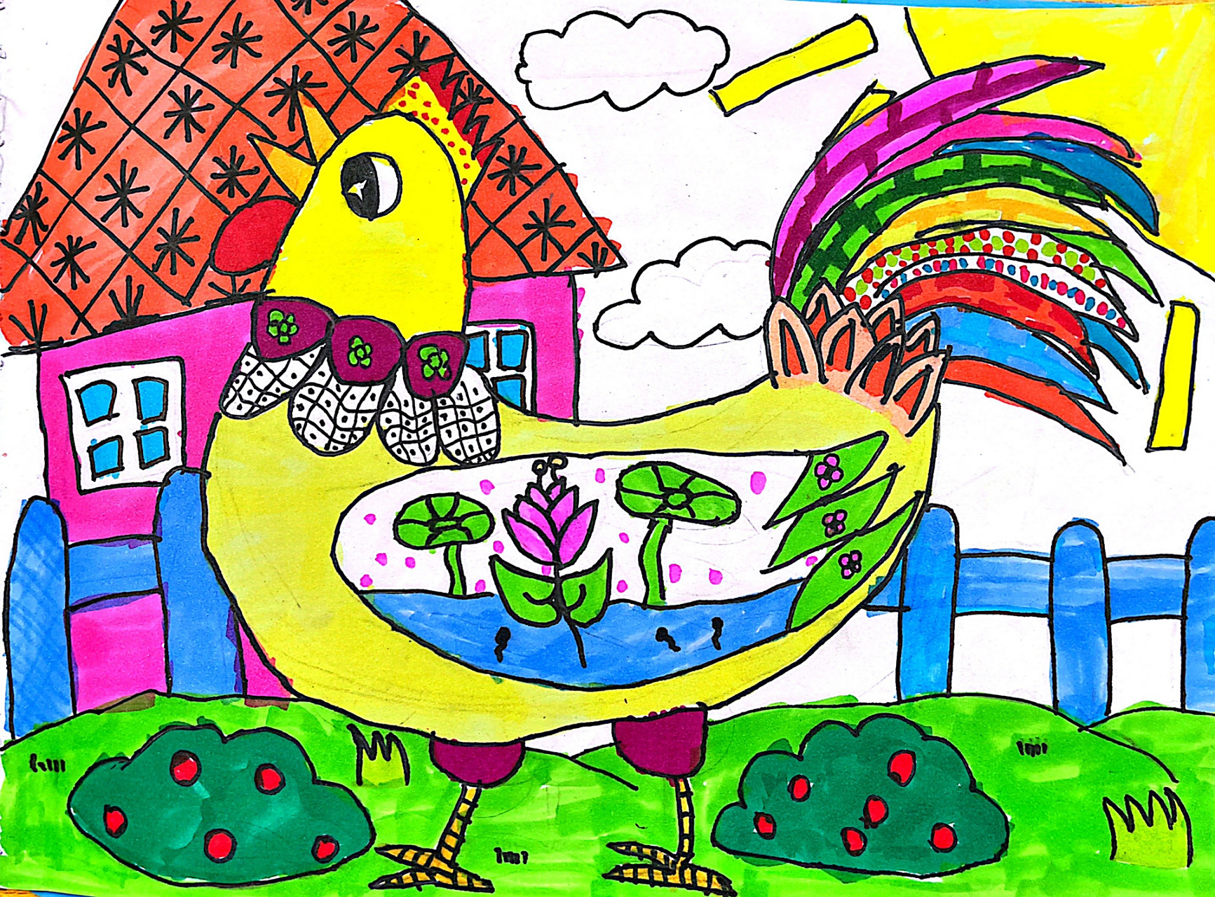 美术作业:一年级下册《神气的大公鸡》 看看大公鸡神不神气