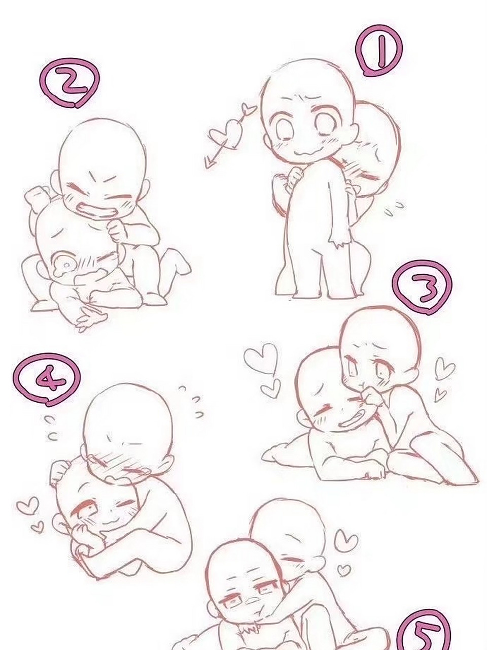 q版人物手绘动作情侣双人构图分享 |插画