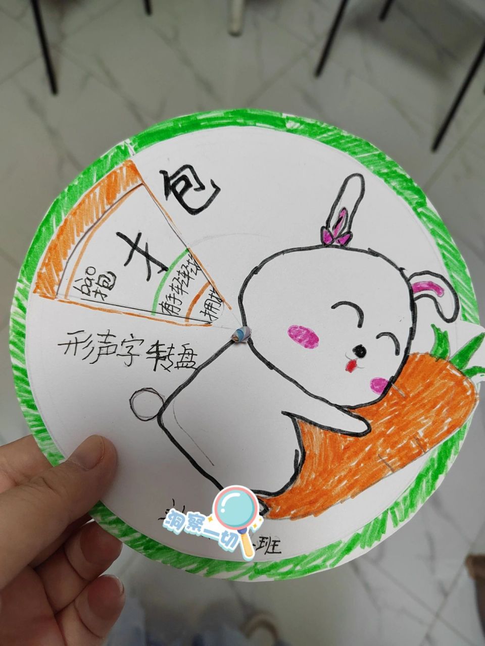 一年级形声字转盘小技巧 ,难的是一般怎么弄中间那个转轴呢?