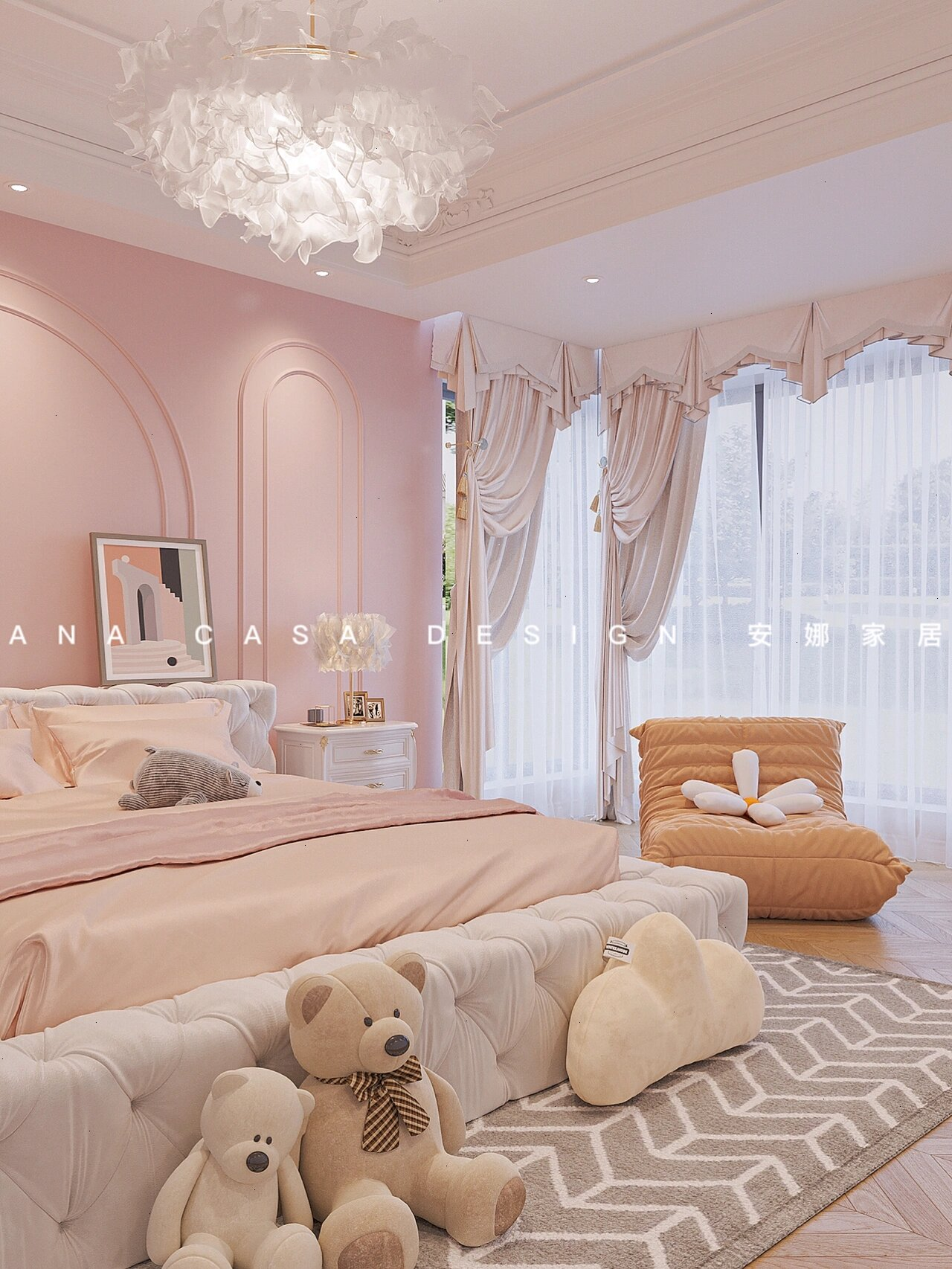 room tour78住进夏日里粉红公主风的浪漫卧室 嫩粉色的背景墙装修真