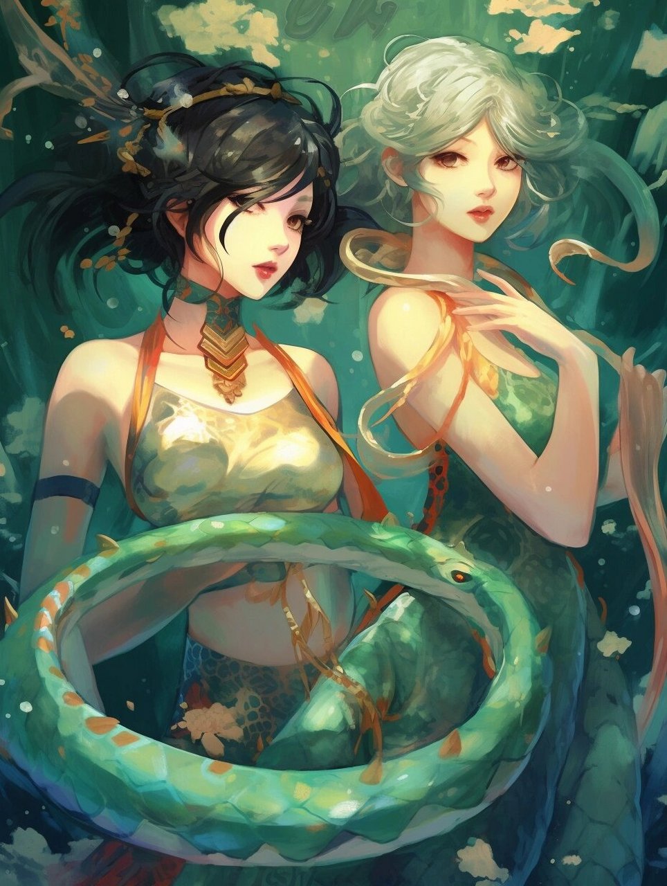 ai绘画之白蛇与青蛇 #ai绘画# #古风头像# #古风插画# #ai绘画有点