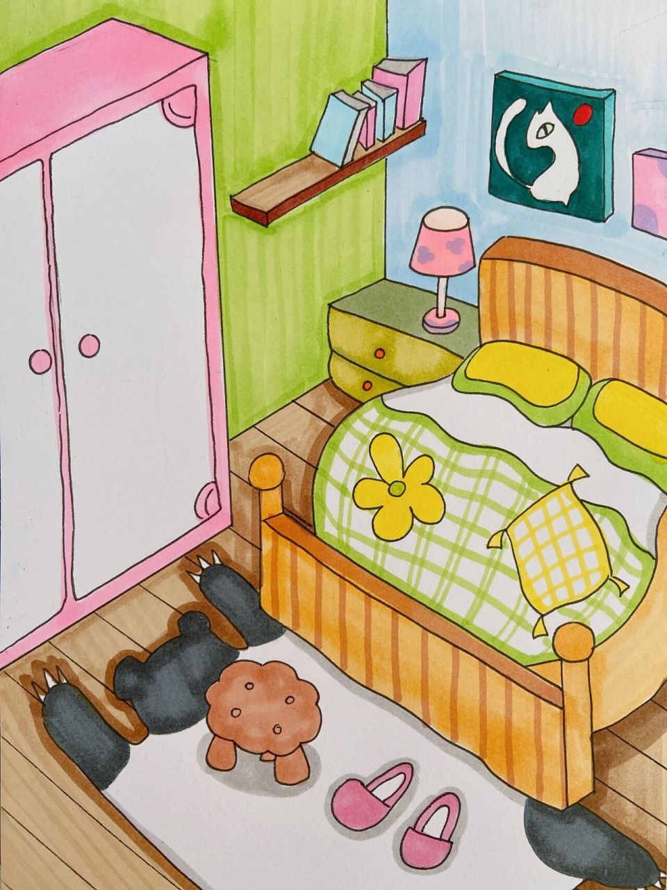 卧室简笔画儿童画简单图片