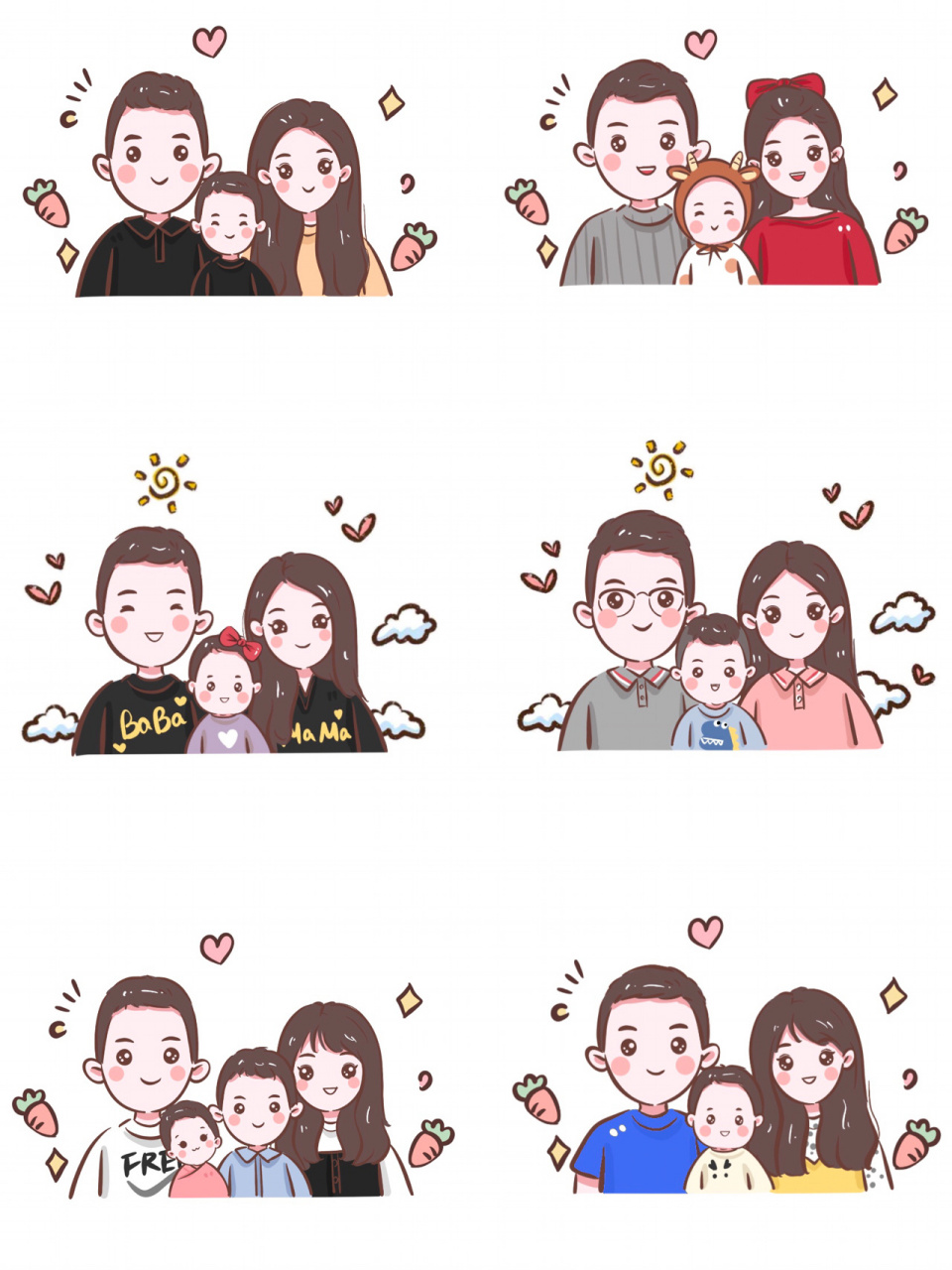 全家福手绘头像,超可爱,幸福的一家三口 温馨又幸福美满的一家人98
