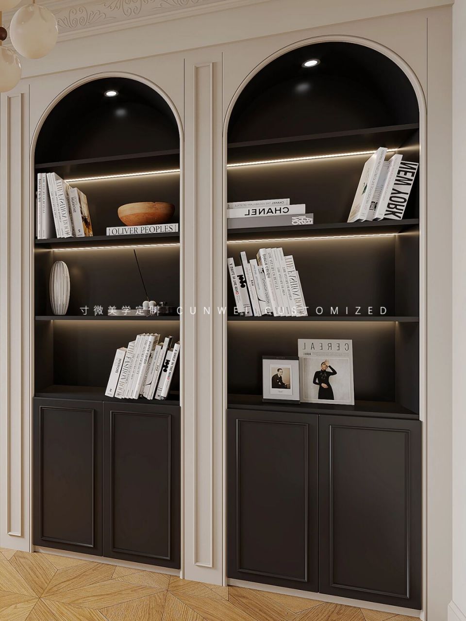 一整墙的法式复古拱形书柜,简直绝了! .