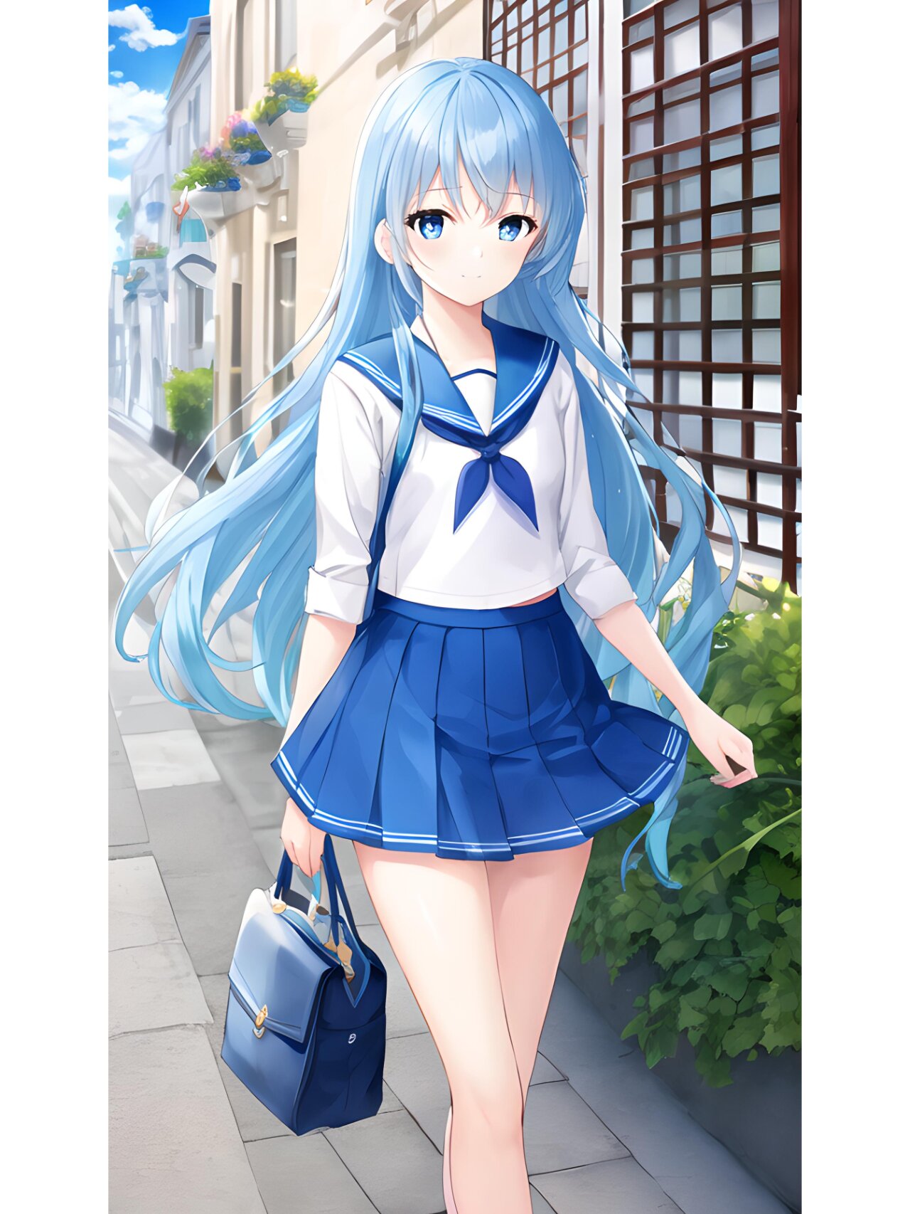 春天来了,青蓝学生装,动漫二次元绘画人物