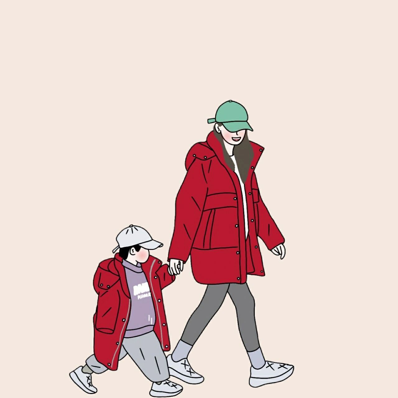 原创手绘亲子头像母女母子萌娃头像无水印 愚孝的男人宁愿让自己的