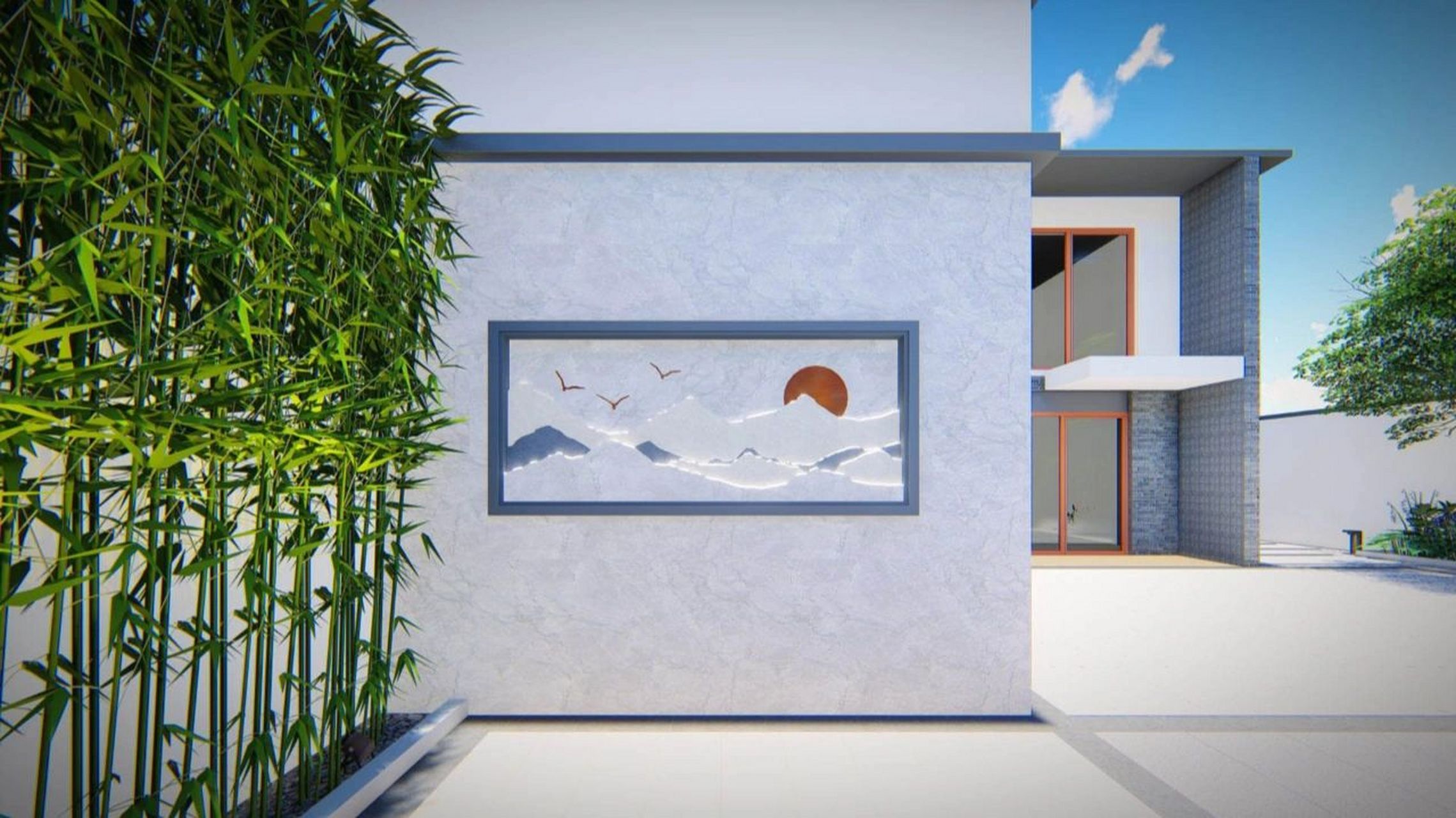 简约大气的庭院玄关,景墙,影壁墙设计 作为庭院里映入眼帘的第一道