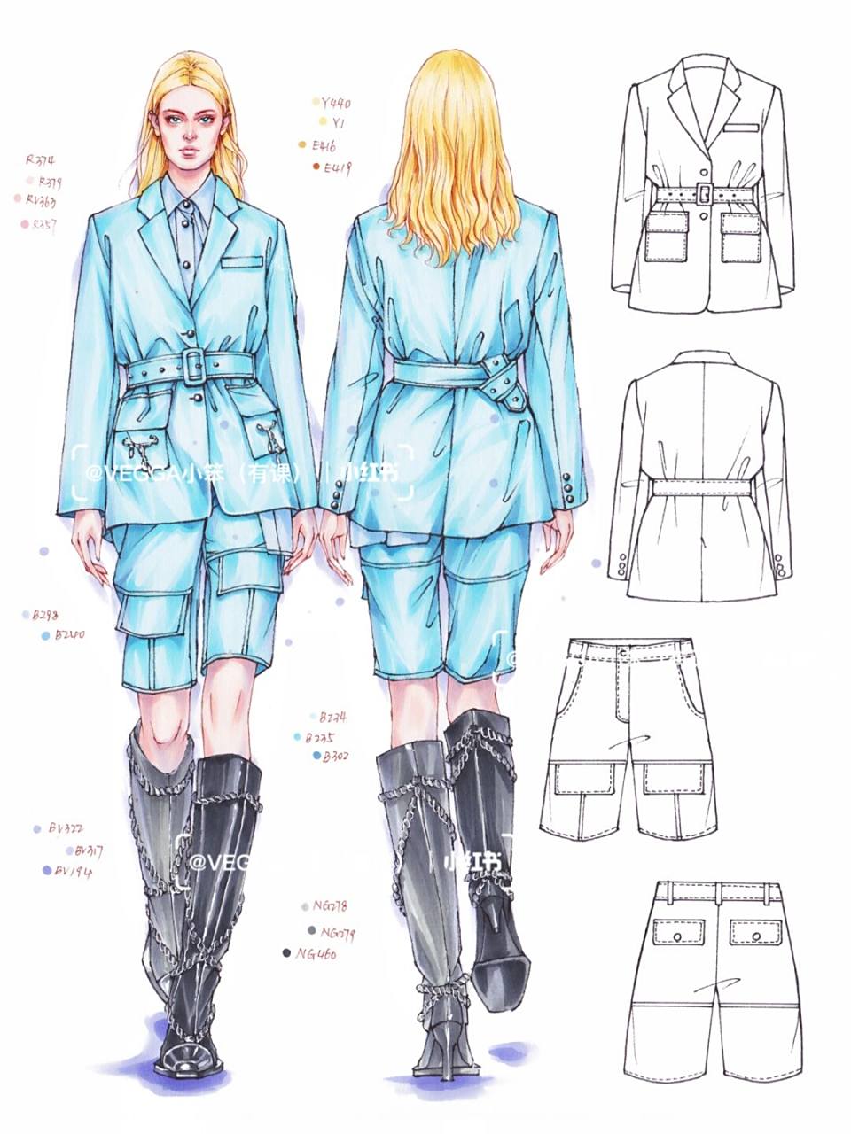 马克笔正反面职业装效果图