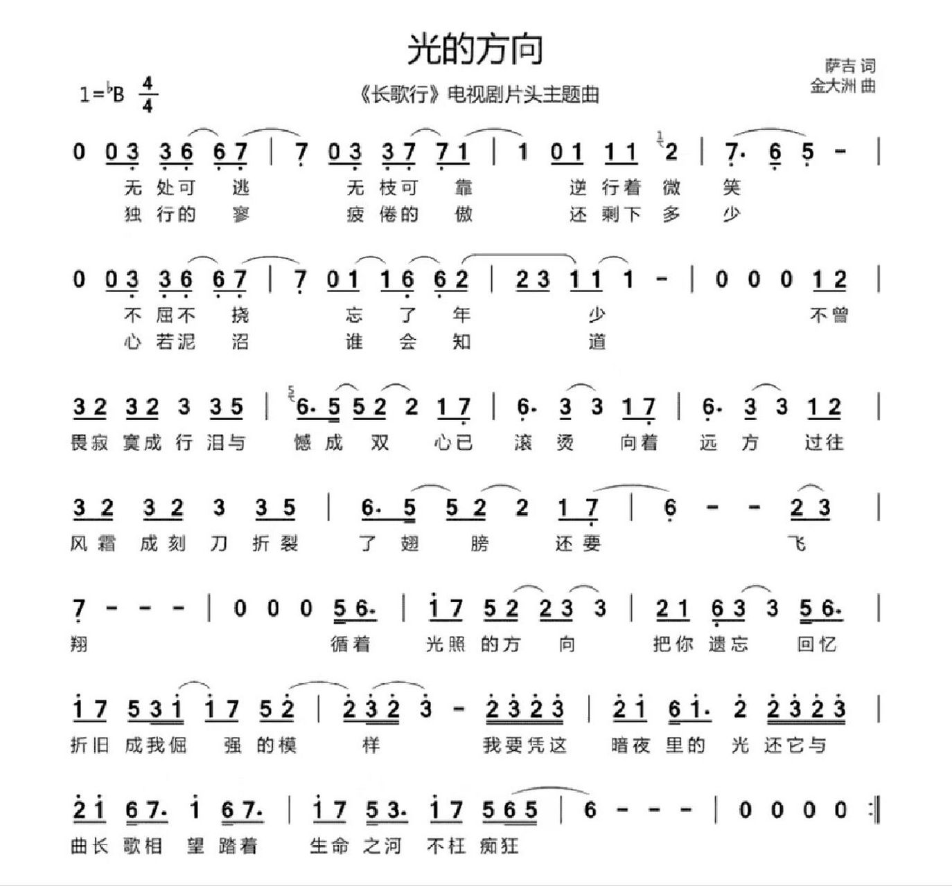 张碧晨《光的方向》简谱