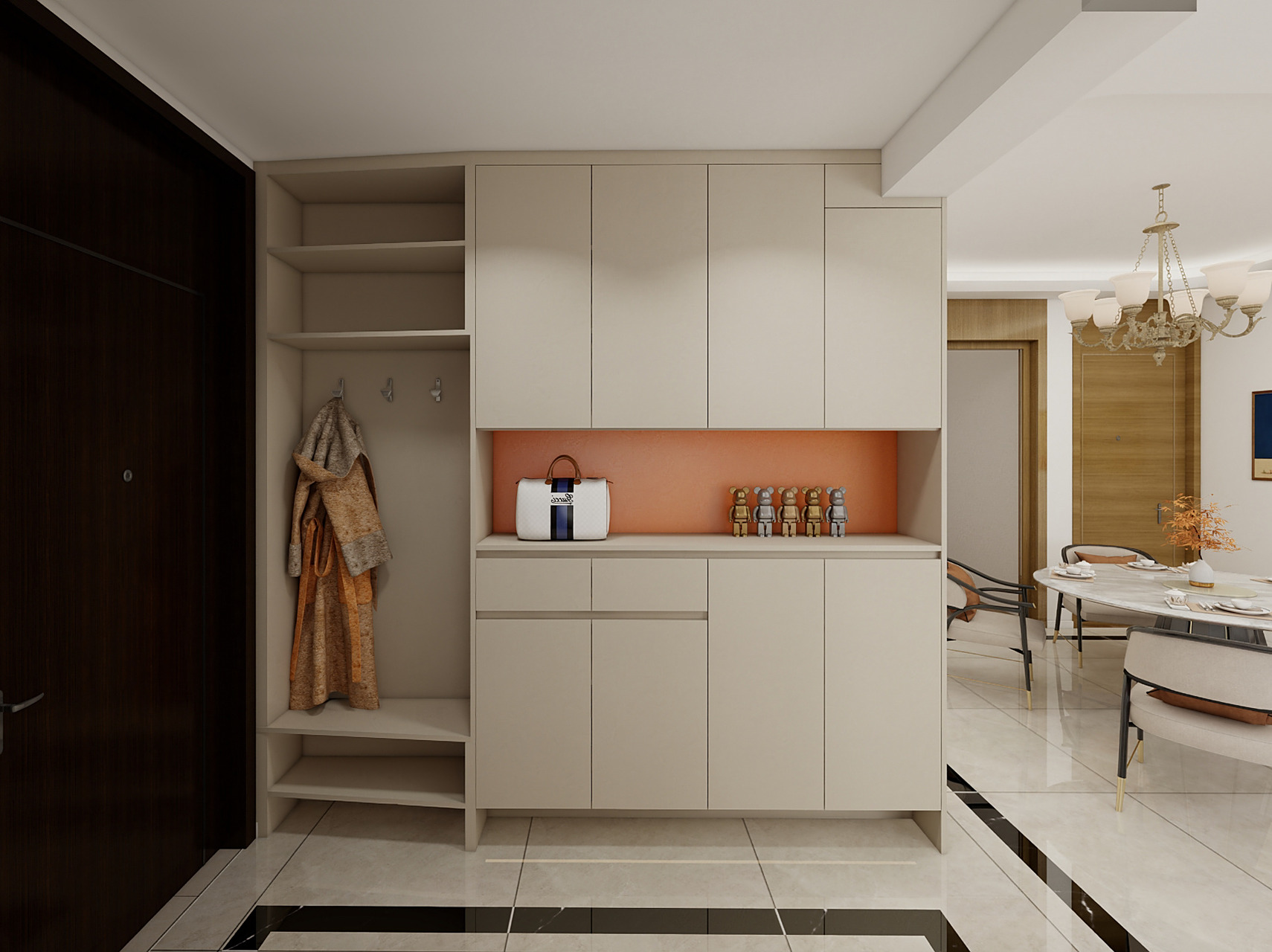 丨斜角鞋柜设计丨推拉门衣柜丨 效果图vs现场照片 这套柜子花了一万三