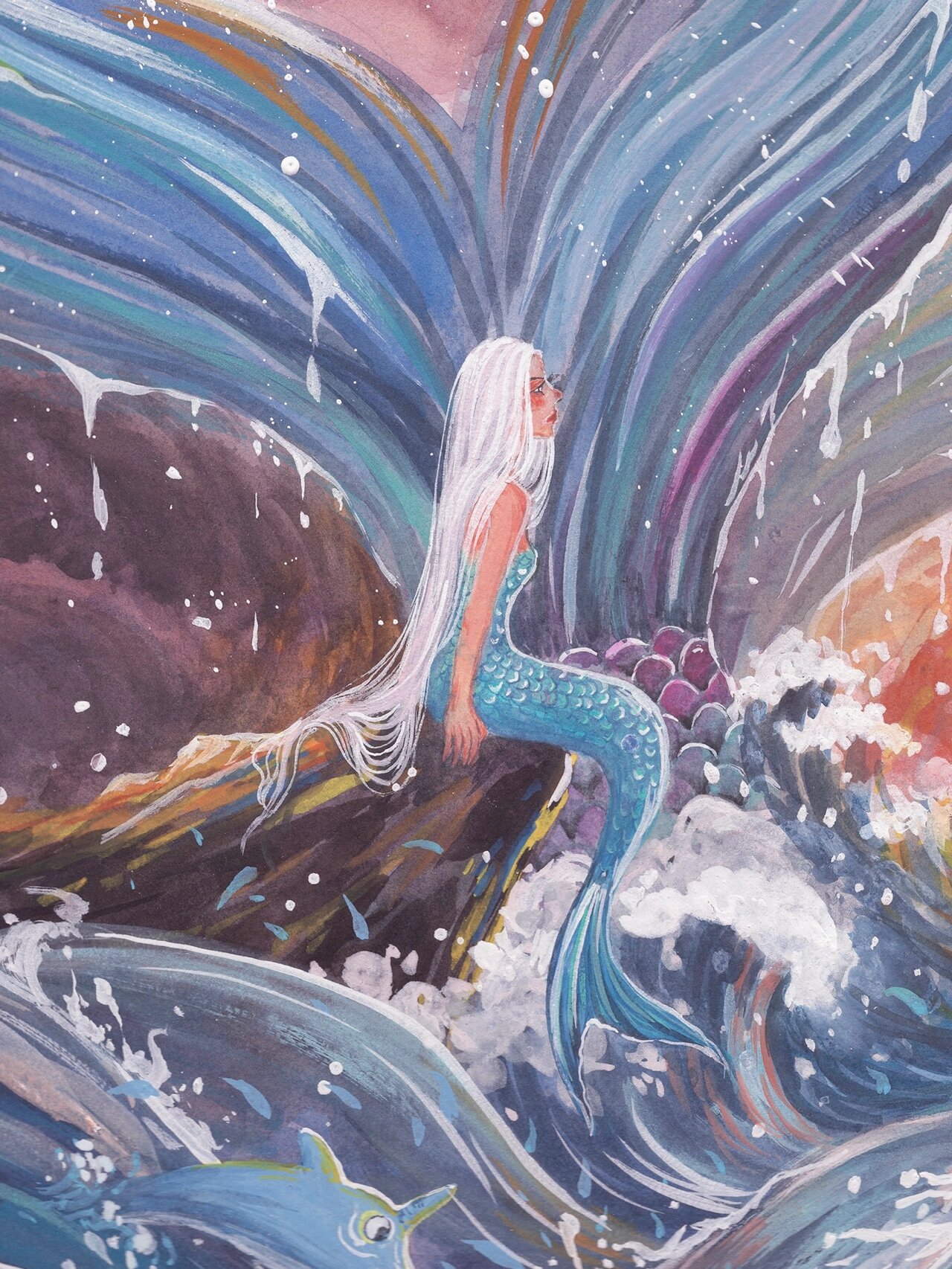 《美人鱼》古风水彩插画插画 沧海月明珠有泪,蓝田日暖玉生烟.