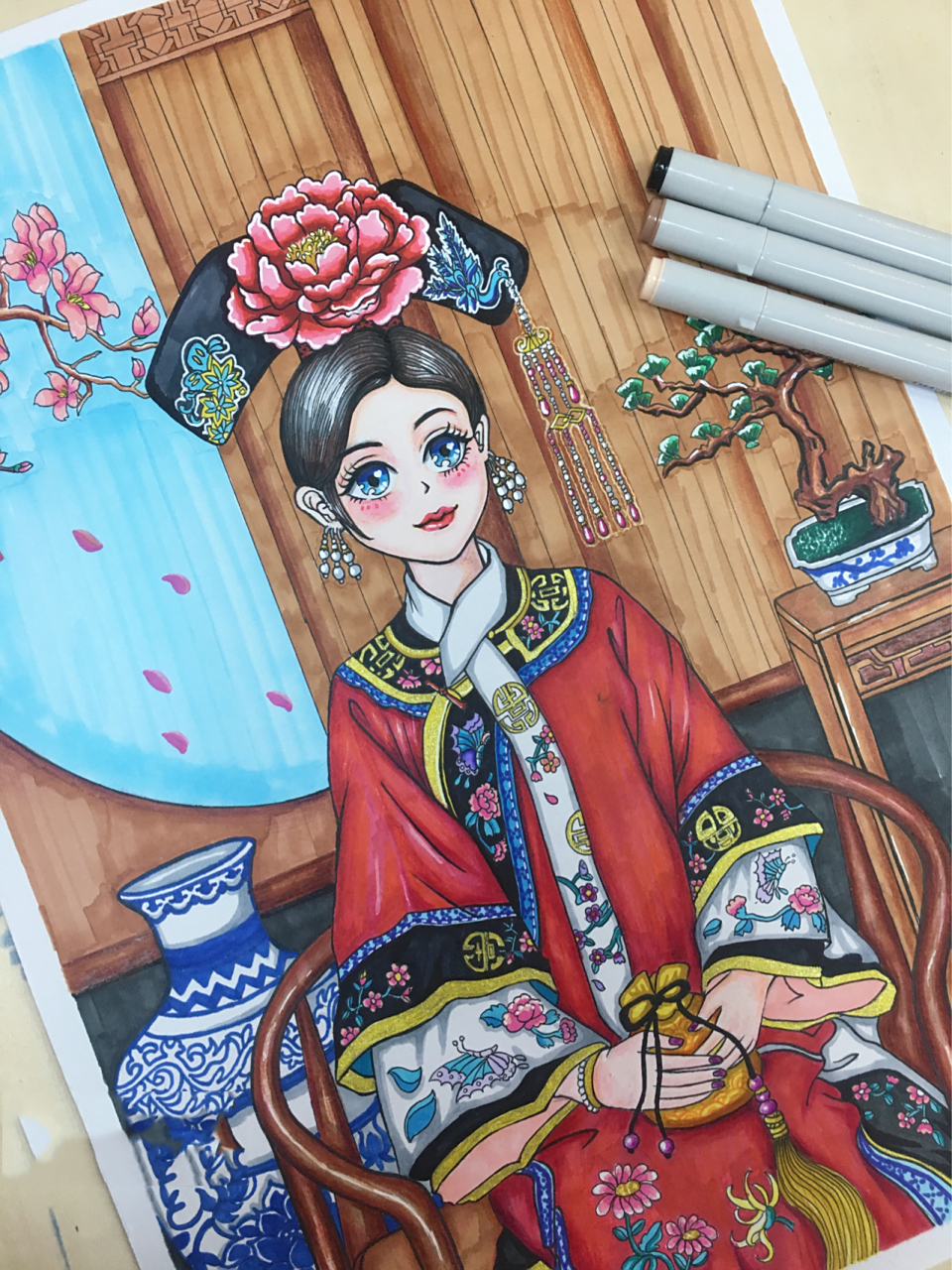 56个民族之满族创意绘画/民族风/原创 满族人口分布于全国各地,以辽宁