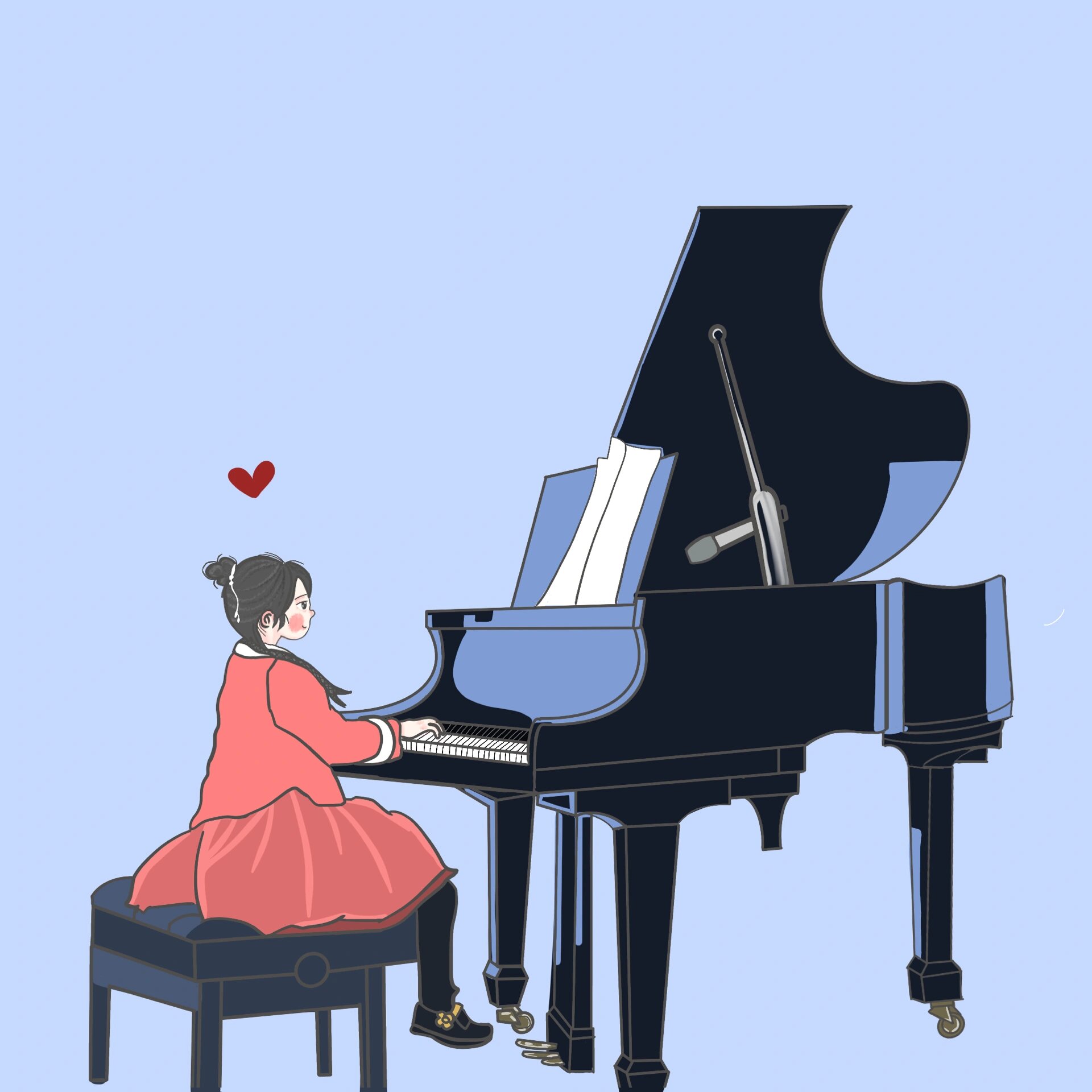 弹钢琴的女孩 对于我来说,最难画的应该就是建筑类的东西了.