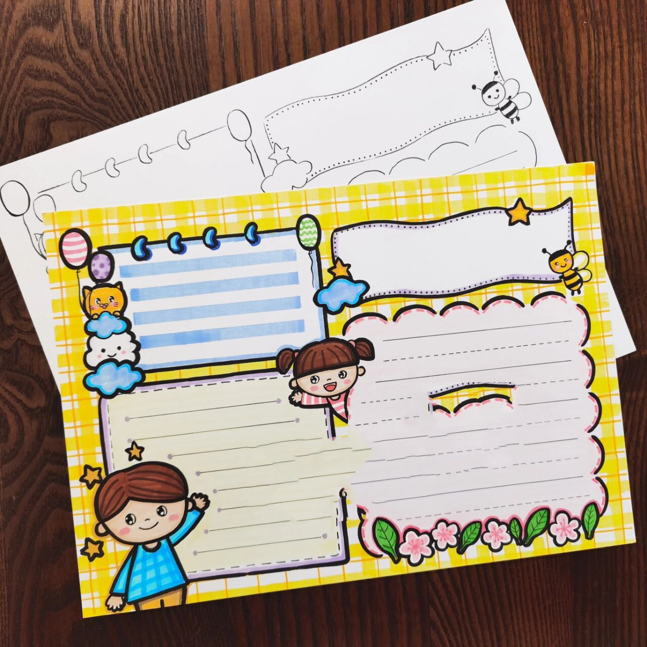 手抄报模板 给关注我粉丝的福利,出了一款万能手抄报,线稿在最后