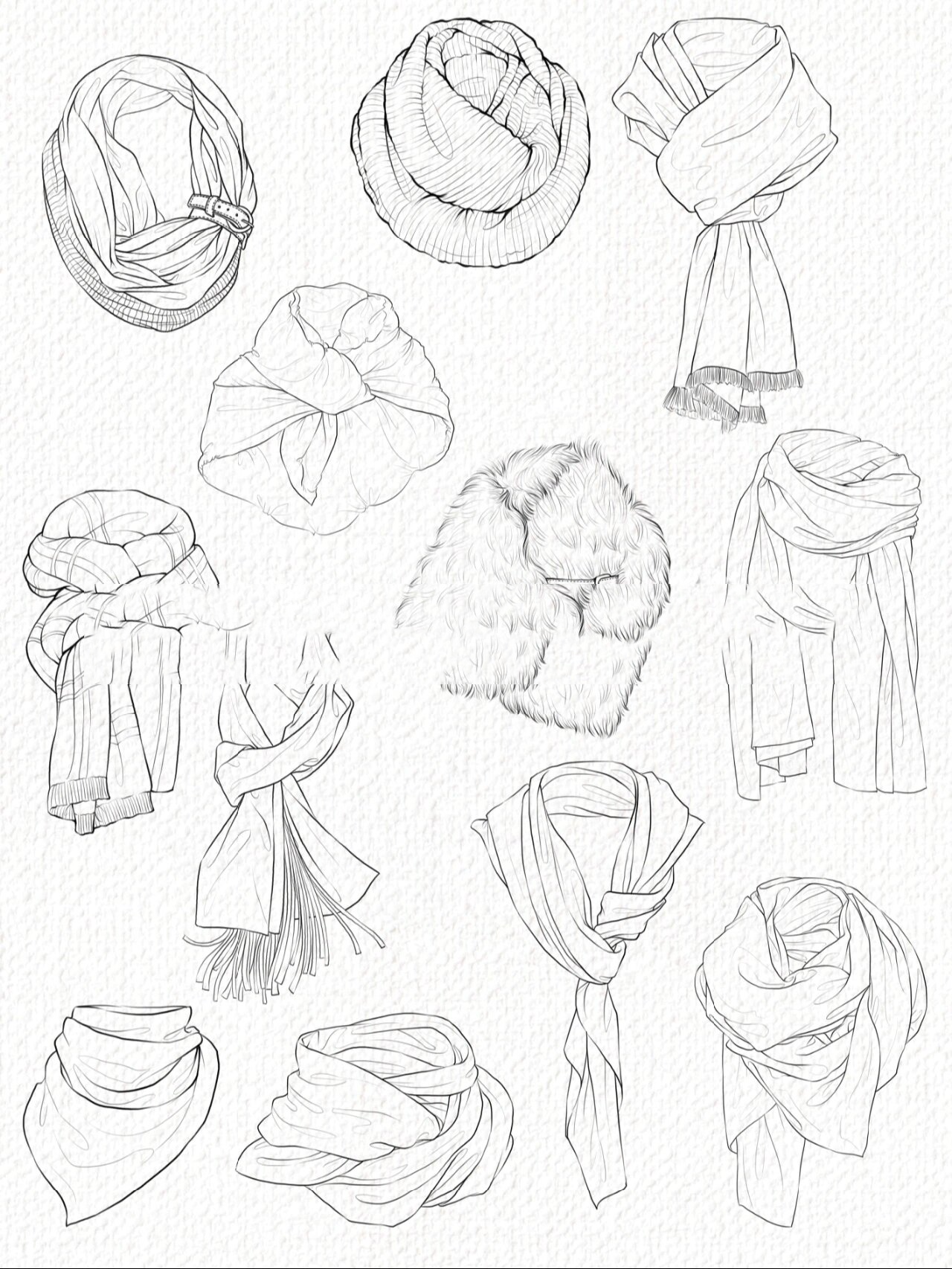 【合集】12款围巾线稿亲绘干货分享