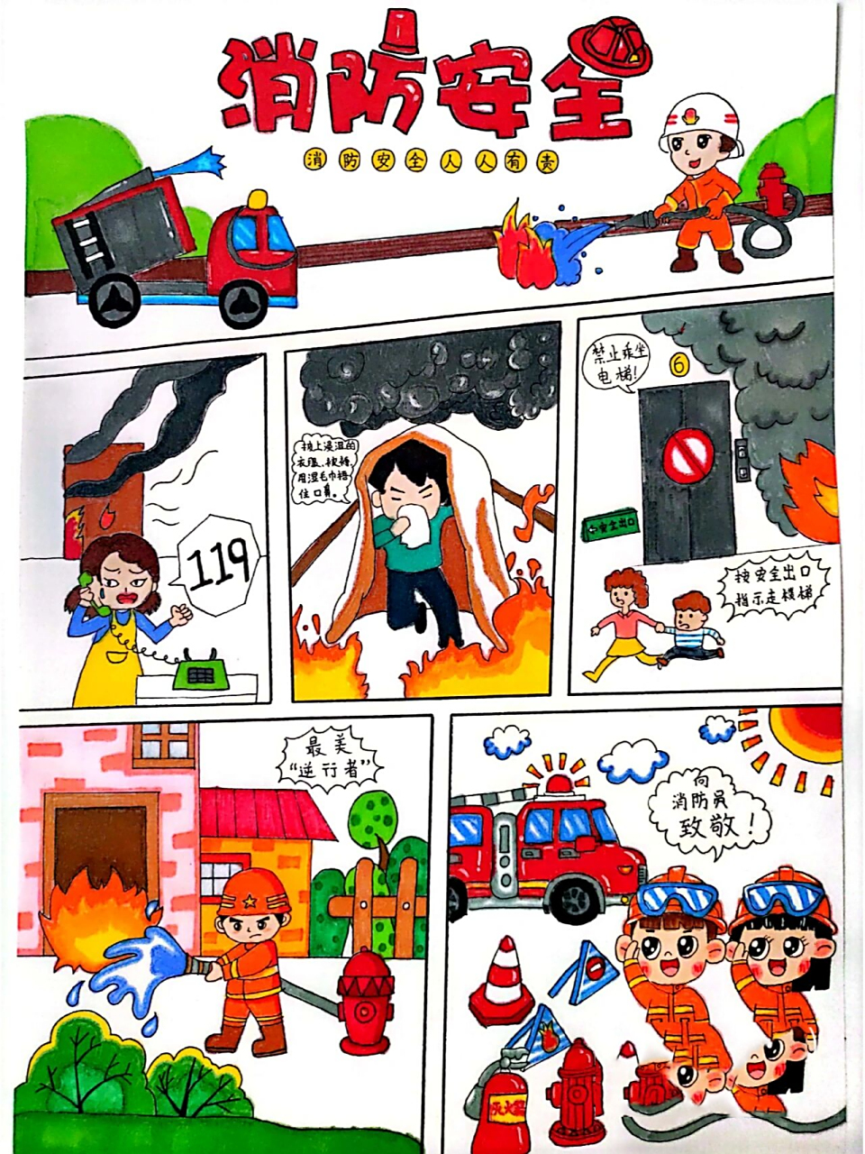 消防安全小报漫画 消防安全漫画,熬夜到三点才做完,啥时候速度能提升