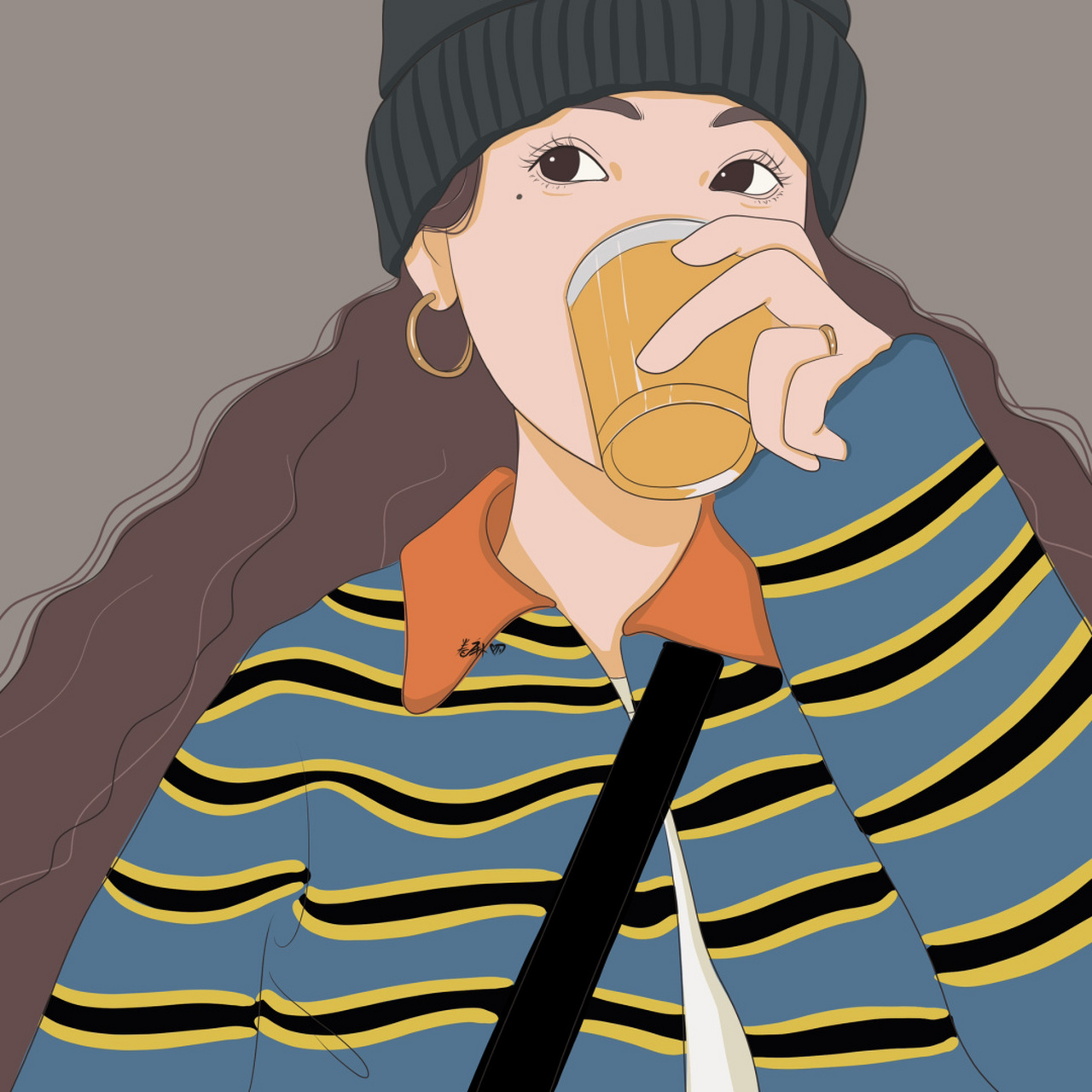 插画 | 头像 | 喝果汁的小仙女,特殊时期 多补充维生素c哦 #手绘头像