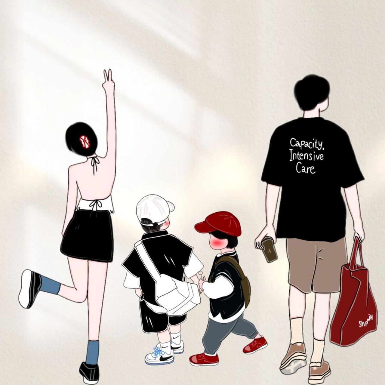 原创一家四口三口姐妹兄妹头像全家福手绘 是烟火气 是归属感 是陪伴