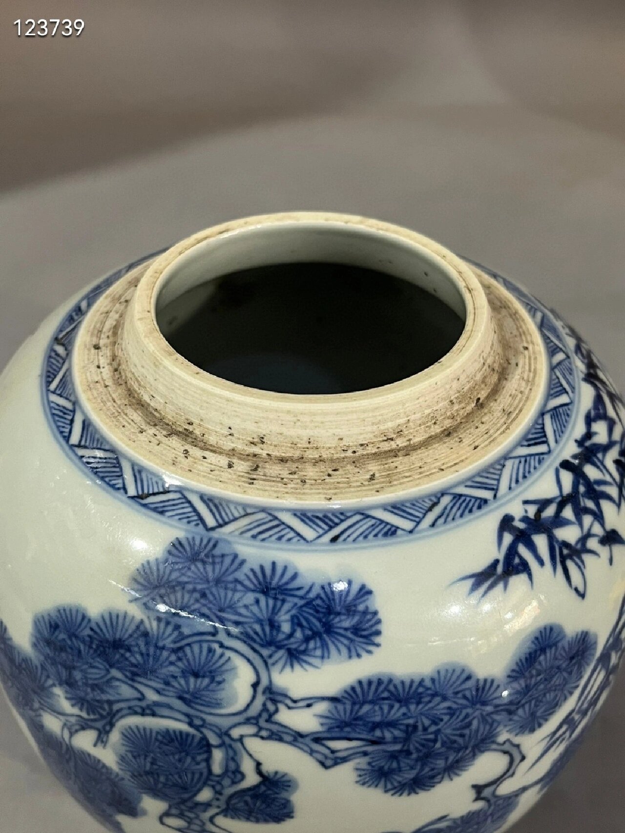 清中期青花岁寒三友松竹梅罐古玩古董老瓷器