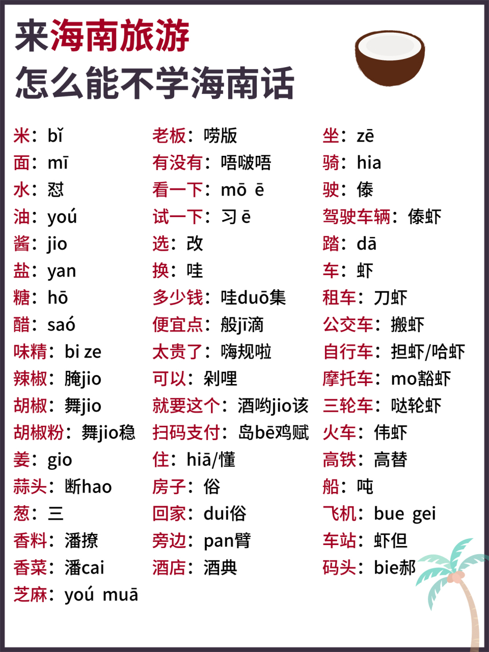 学好海南话,玩遍海南都不怕~95 教来三亚旅游的朋友们学一些简单易