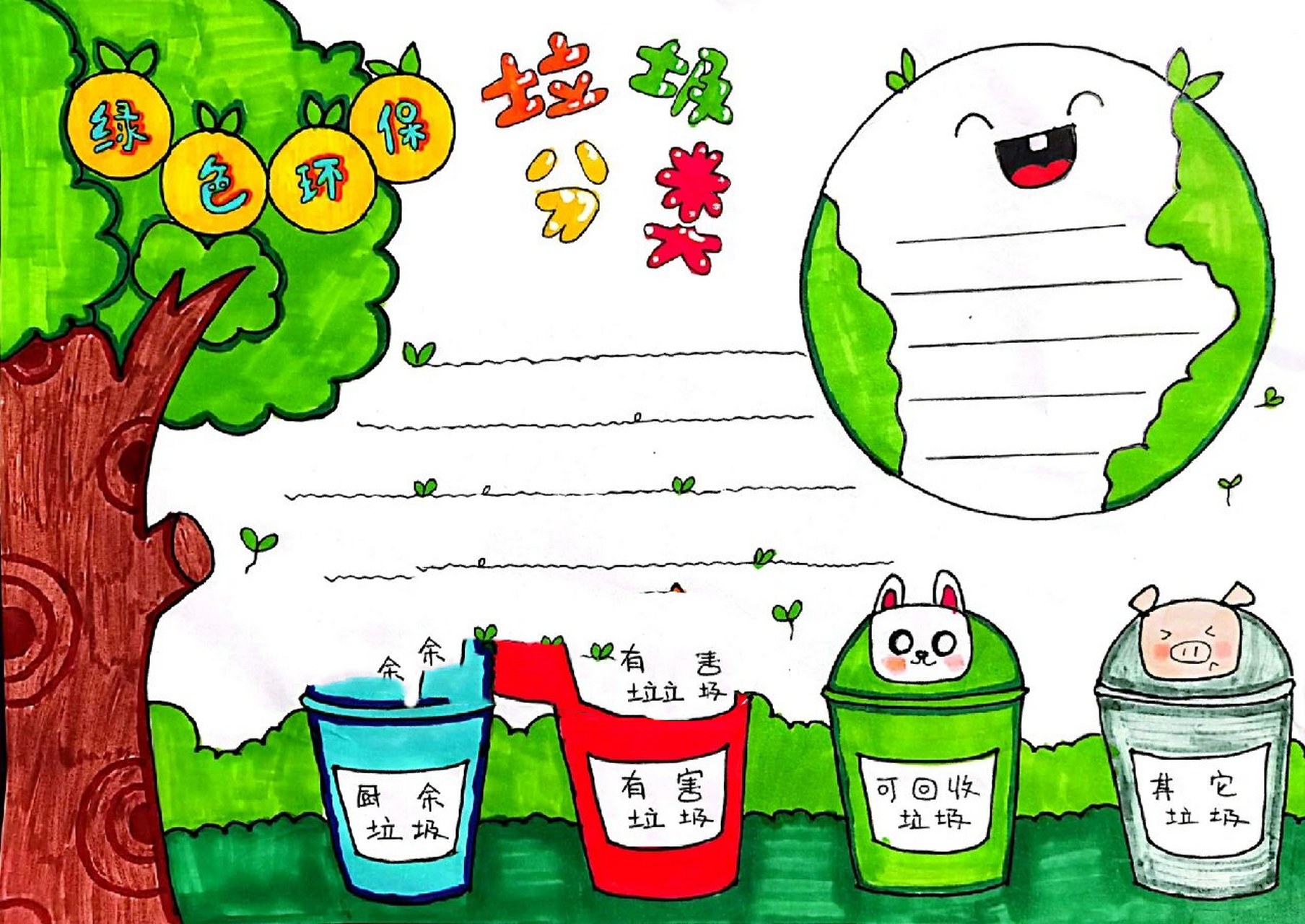 绿色环保垃圾分类手抄报    早就听说现在的学生都要画手抄报,没想到