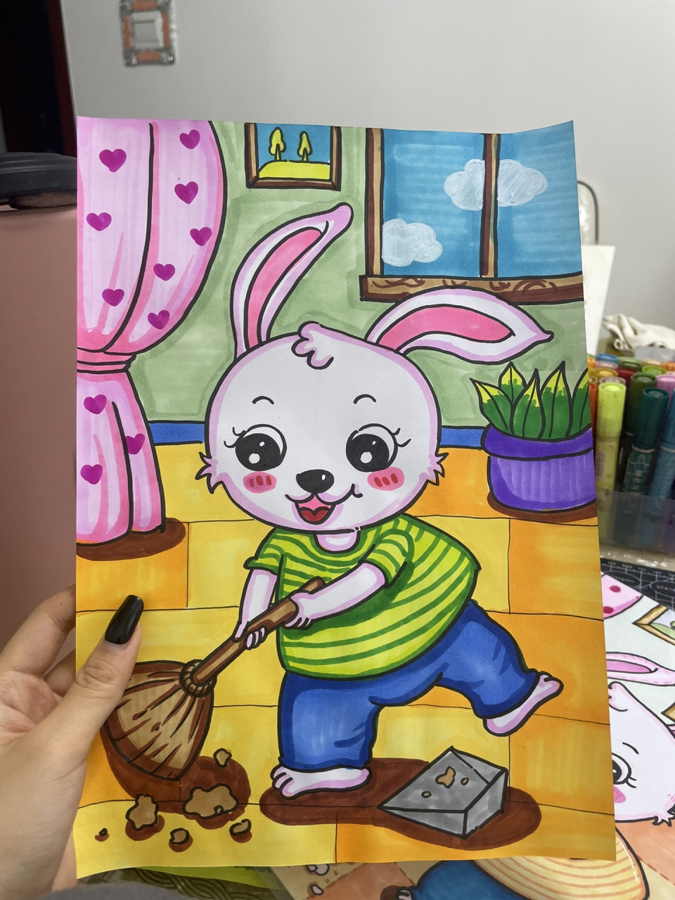 劳动主题儿童画,做家务